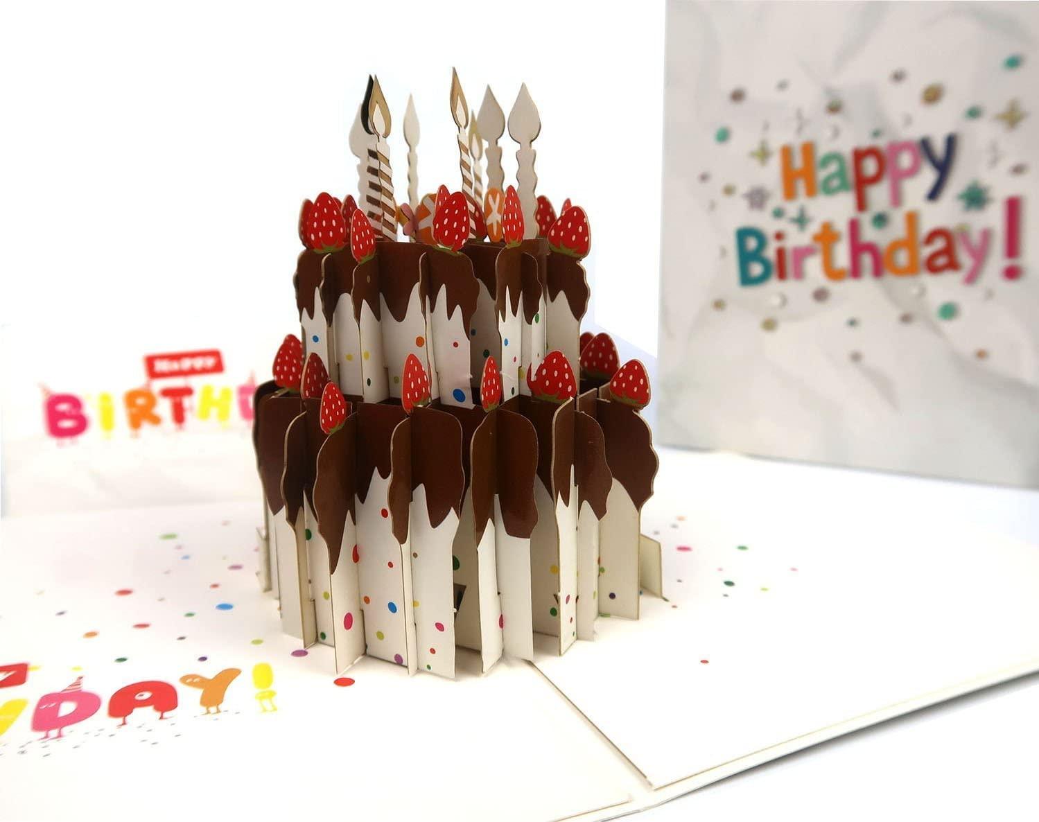 Chocolate Gateau Cake with Foil Candles Handmade 3D Greetings Card, Birthday Card - Lasercutwraps Shop