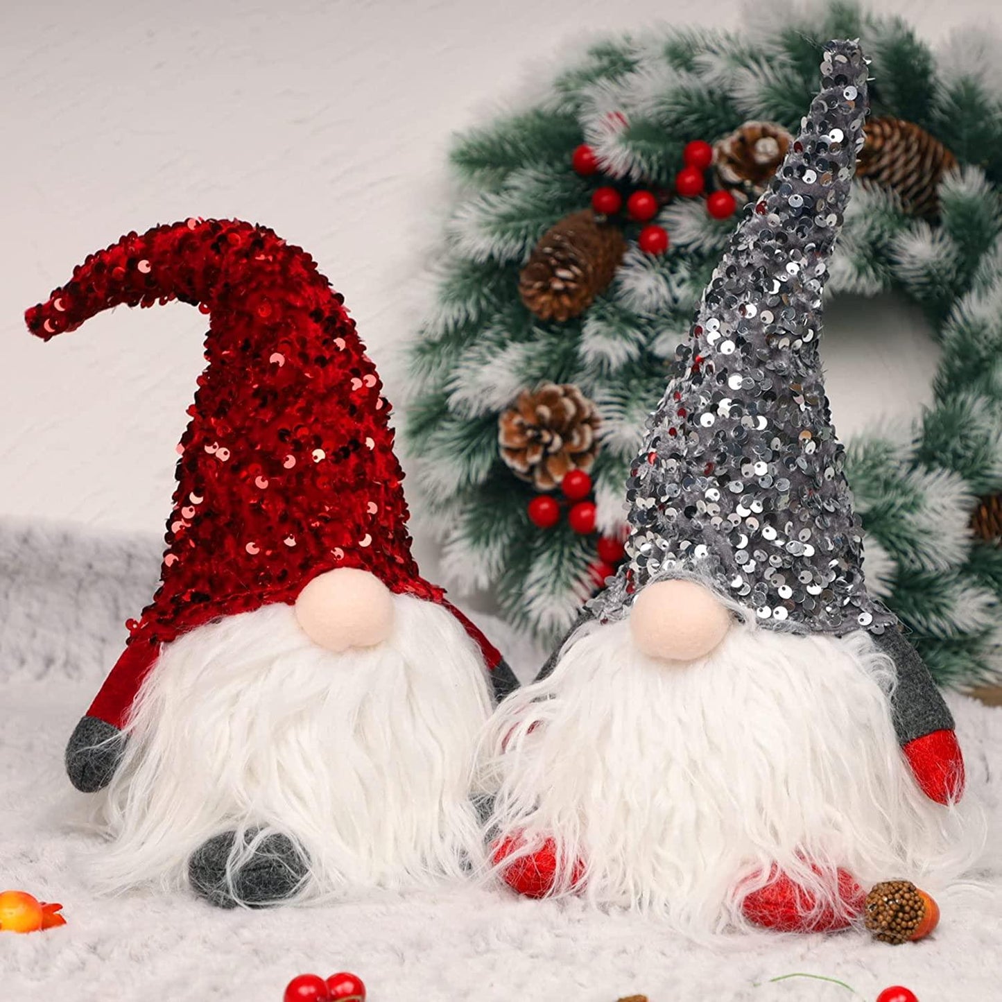 12" Lighted Christmas Gnome, Light Up Plush Elf Toy Holiday Present, Battery Operated Winter Tabletop Christmas Decorations, 2 Set - Lasercutwraps Shop