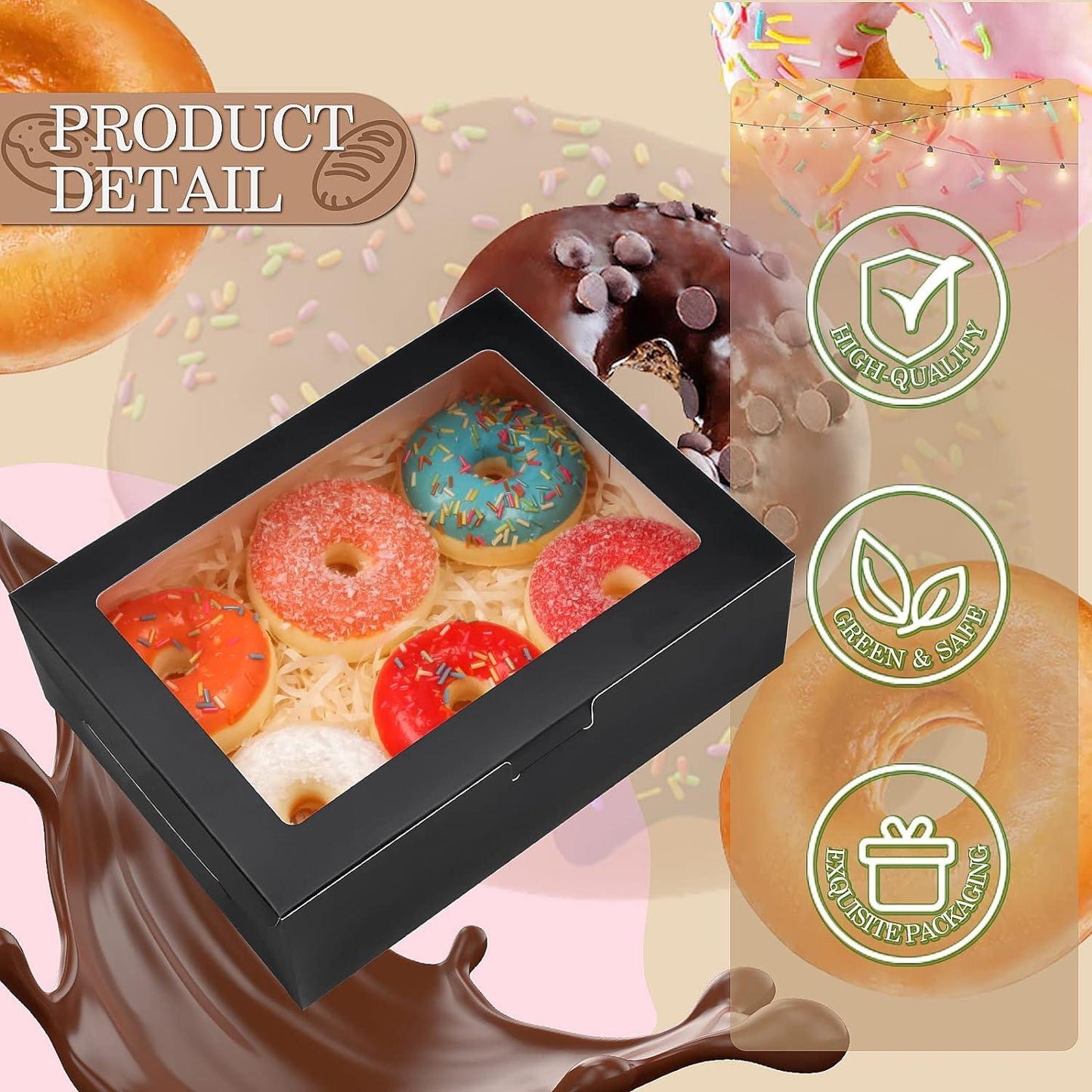65 PCS 8x6x2.5 Inch Cookie Boxes with Window Black Bakery Boxes Pastry Boxes for Gift Giving, Treat, Dessert - Lasercutwraps Shop