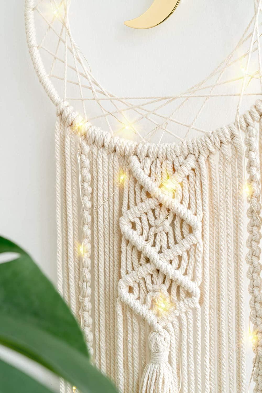 2 Pack Macrame Dream Catcher with String Lights Boho Wall Hanging Decor 8''W x 32''L - Lasercutwraps Shop