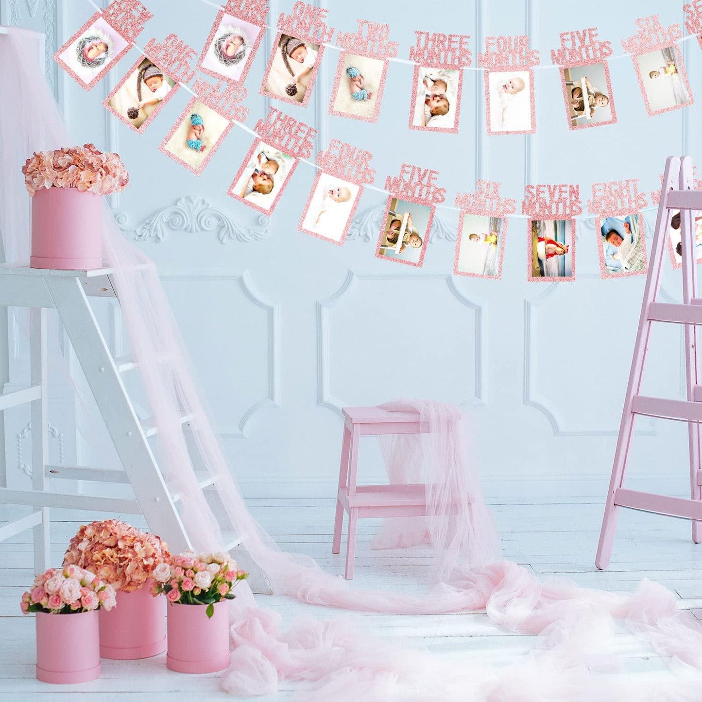 1st Birthday Baby Photo Banner for Newborn to 12 Months, Monthly Milestone Photograph Bunting Garland - Lasercutwraps Shop