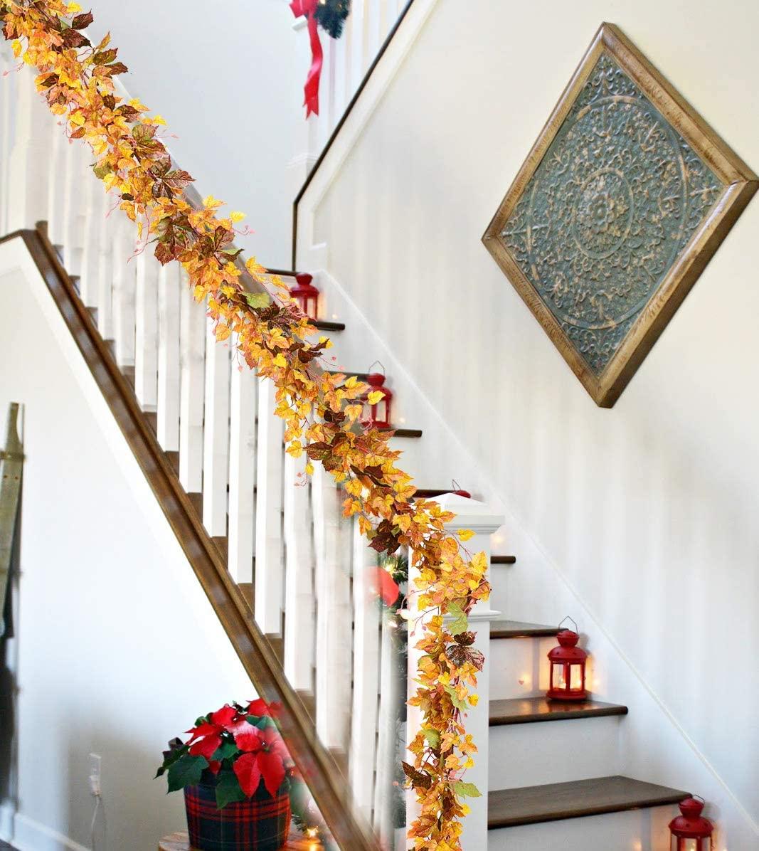 2 Pcs Fall Garland Maple Leaf, 6.5 Ft/Piece Hanging Vine Garland Artificial Autumn Foliage Garland Thanksgiving Decor - Lasercutwraps Shop