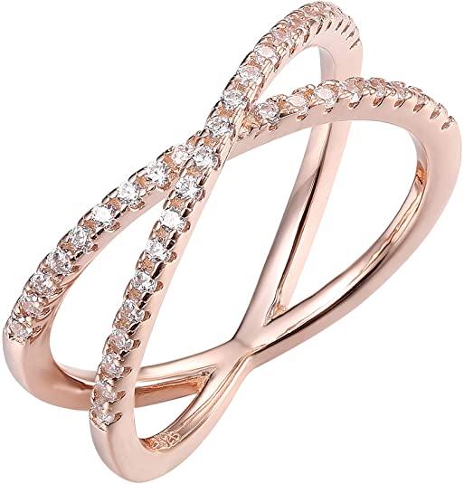 14K Gold Plated X Ring CZ Simulated Diamond Criss Cross Ring - Lasercutwraps Shop
