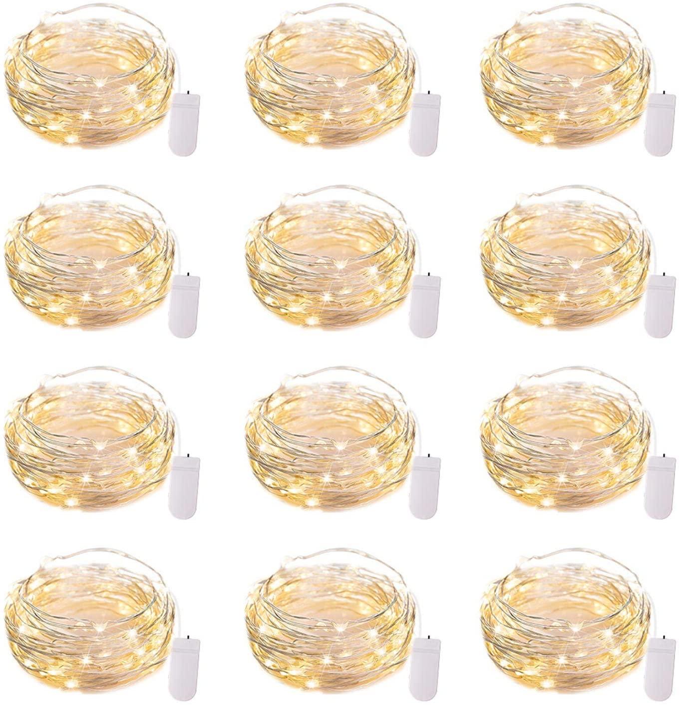 12 Pack Led Fairy Lights Battery Operated String Lights Waterproof Silver Wire 7 Feet 20 Led Firefly Starry Moon Lights for DIY - Lasercutwraps Shop