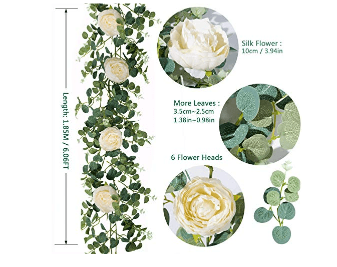 6 Ft 5pcs Artificial Rose Vine Decorations Hanging Eucalyptus Garland with Champagne Rose for Wedding Arch - Lasercutwraps Shop