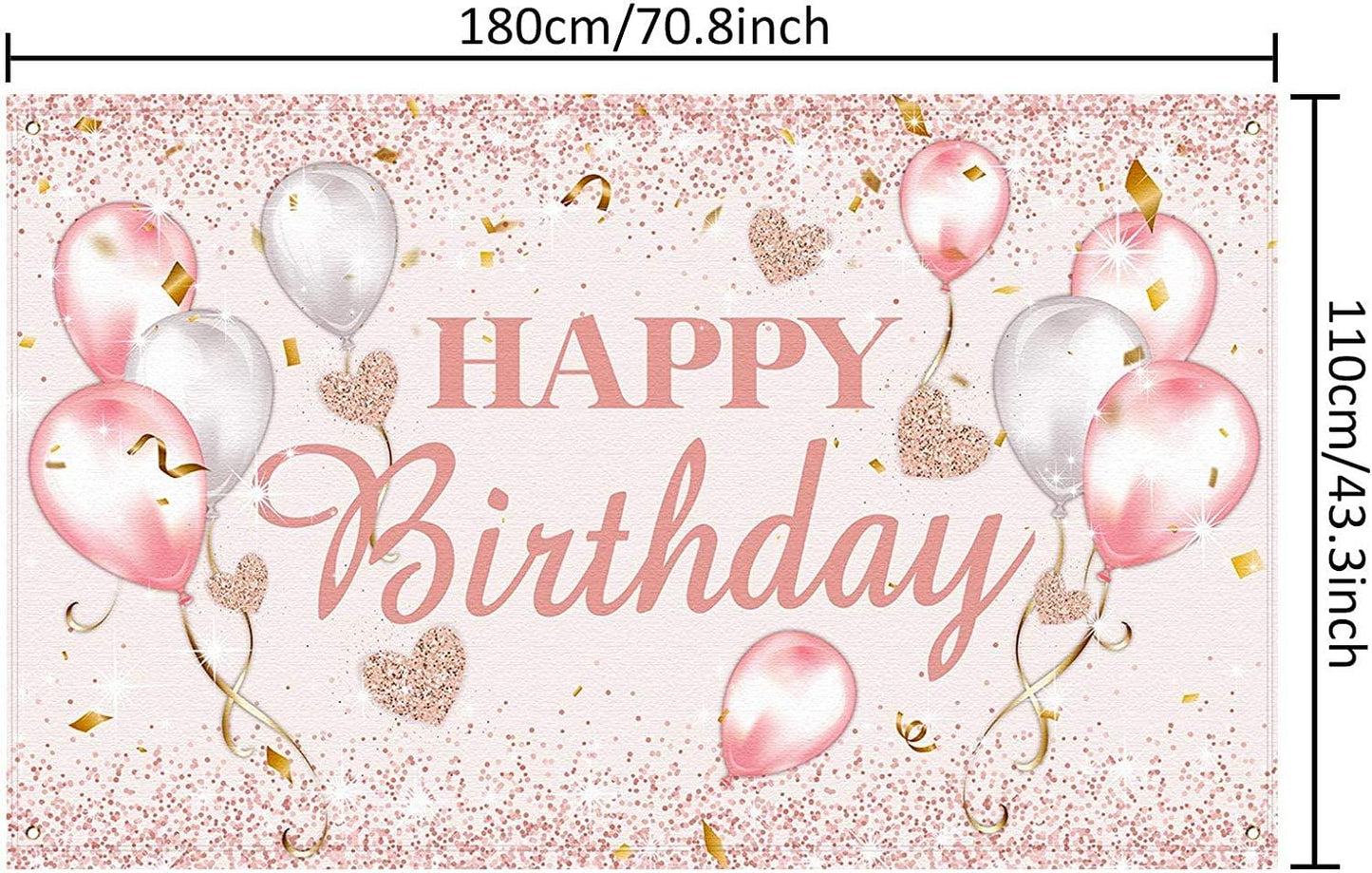 Pink and Rose Gold Happy Birthday Party Decorations Supplies Birthday Party Backdrop - Lasercutwraps Shop