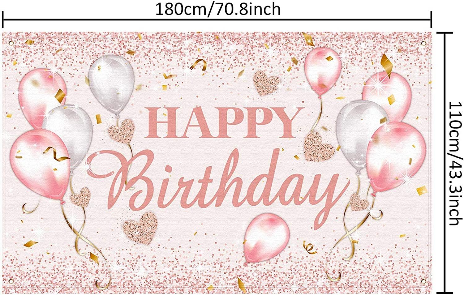 Pink and Rose Gold Happy Birthday Party Decorations Supplies Birthday Party Backdrop - Lasercutwraps Shop