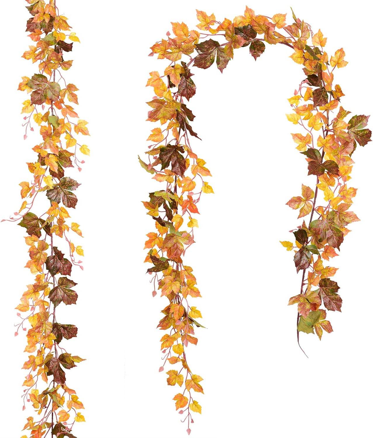 2 Pcs Fall Garland Maple Leaf, 6.5 Ft/Piece Hanging Vine Garland Artificial Autumn Foliage Garland Thanksgiving Decor - Lasercutwraps Shop