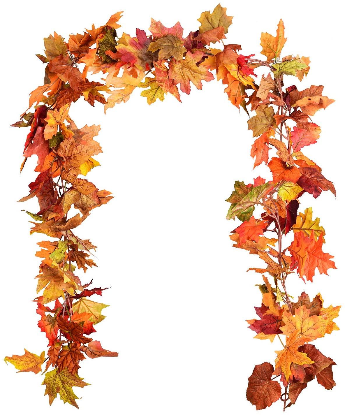 2 Pack Fall Garland Maple Leaf, 5.9Ft/Piece Hanging Vine Garland, Artificial Autumn Garland Thanksgiving Decoration for Home Wedding - Lasercutwraps Shop