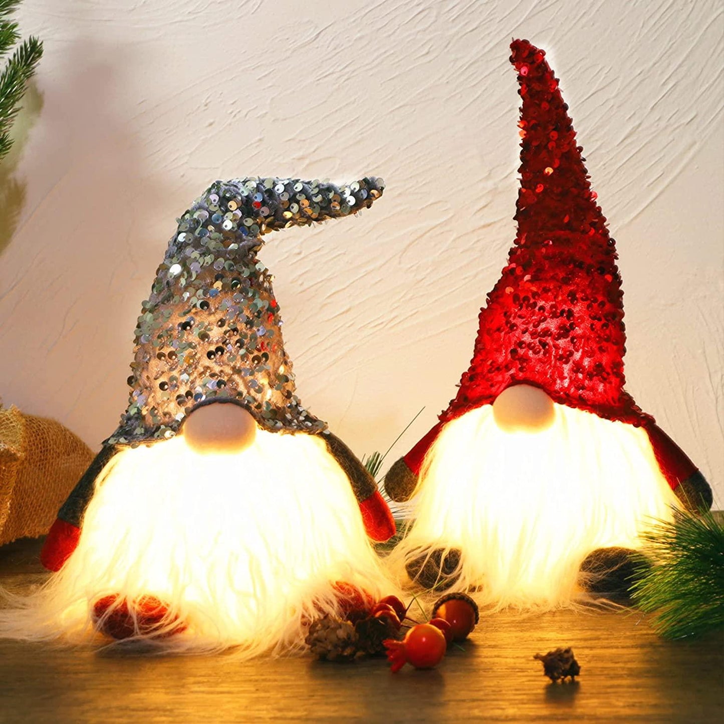12" Lighted Christmas Gnome, Light Up Plush Elf Toy Holiday Present, Battery Operated Winter Tabletop Christmas Decorations, 2 Set - Lasercutwraps Shop