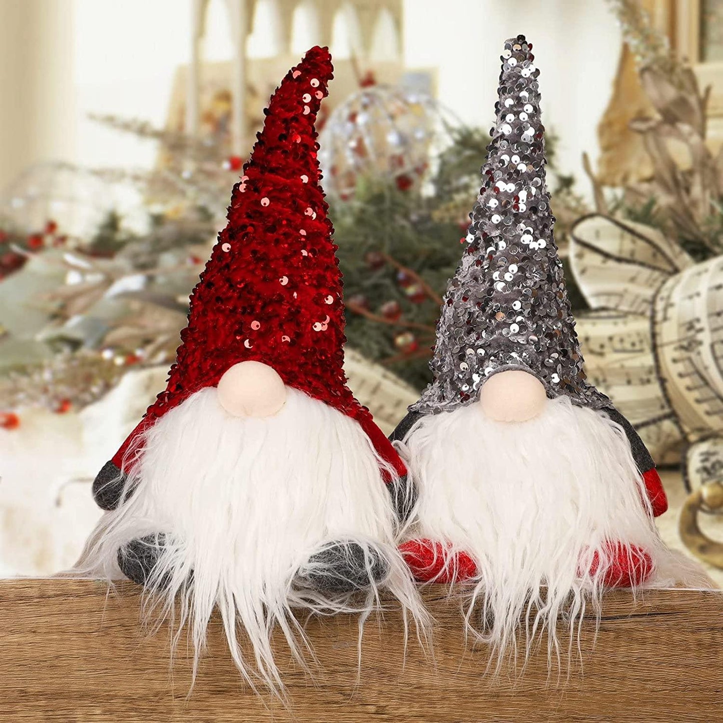 12" Lighted Christmas Gnome, Light Up Plush Elf Toy Holiday Present, Battery Operated Winter Tabletop Christmas Decorations, 2 Set - Lasercutwraps Shop