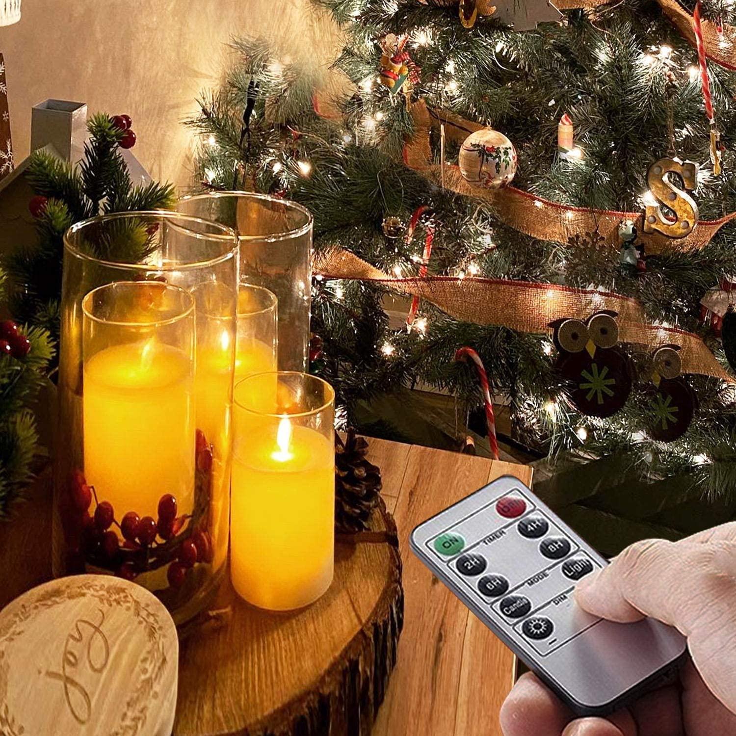 Flickering Flameless Candles, Battery Operated Acrylic LED Pillar Candles with Remote Control and Timer, Ivory White, Set of 3 - Lasercutwraps Shop