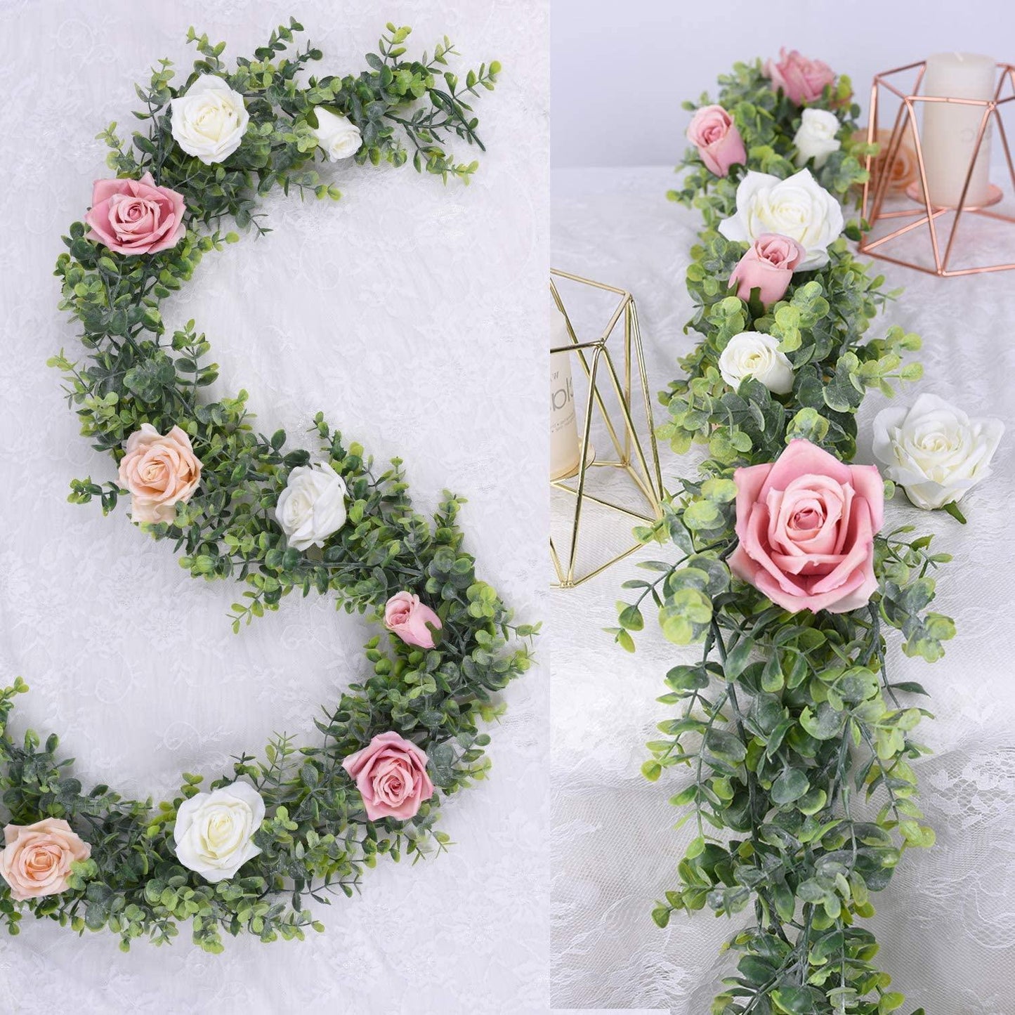 Faux Eucalyptus Garland Plant, 2 Pack Artificial Vines Hanging Eucalyptus Leaves Greenery Garland for Wedding Backdrop Arch Wall Decor - Lasercutwraps Shop