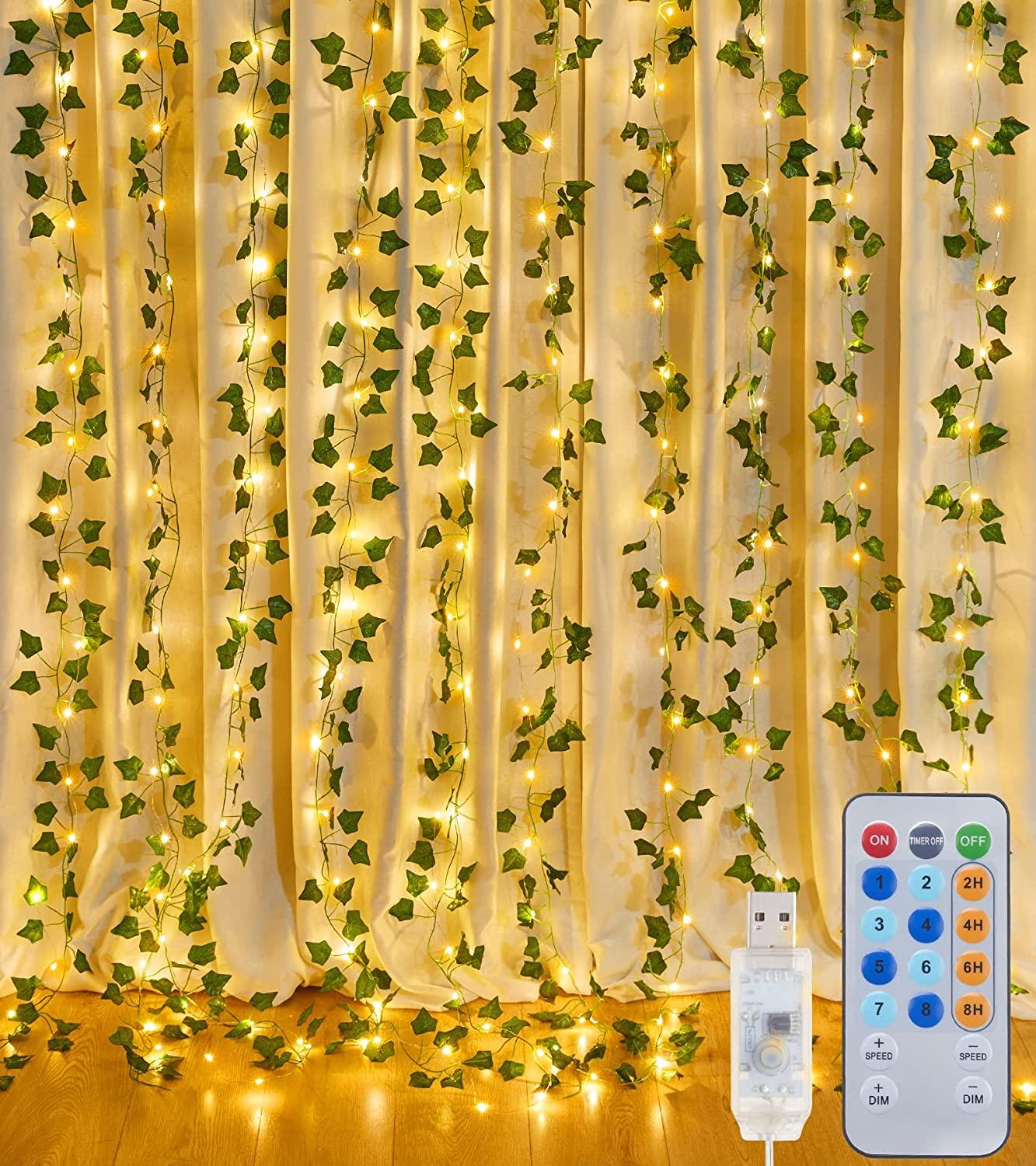 9.8ft x 9.8ft String Lights with 12pcs Artificial Ivy Vines Battery Operated Curtain Lights for Wedding - Lasercutwraps Shop