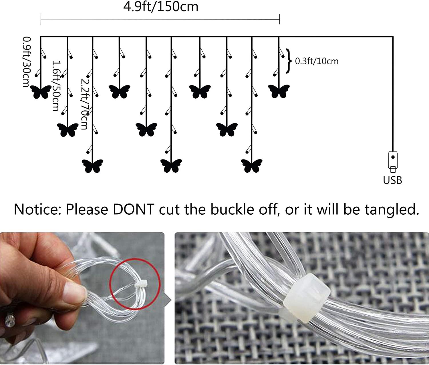 Curtain Lights 48 LED USB Powered 8 Modes Waterproof Window Curtain String Lights with 10 Butterflies Lights for Christmas Holiday Party Decoration - Lasercutwraps Shop