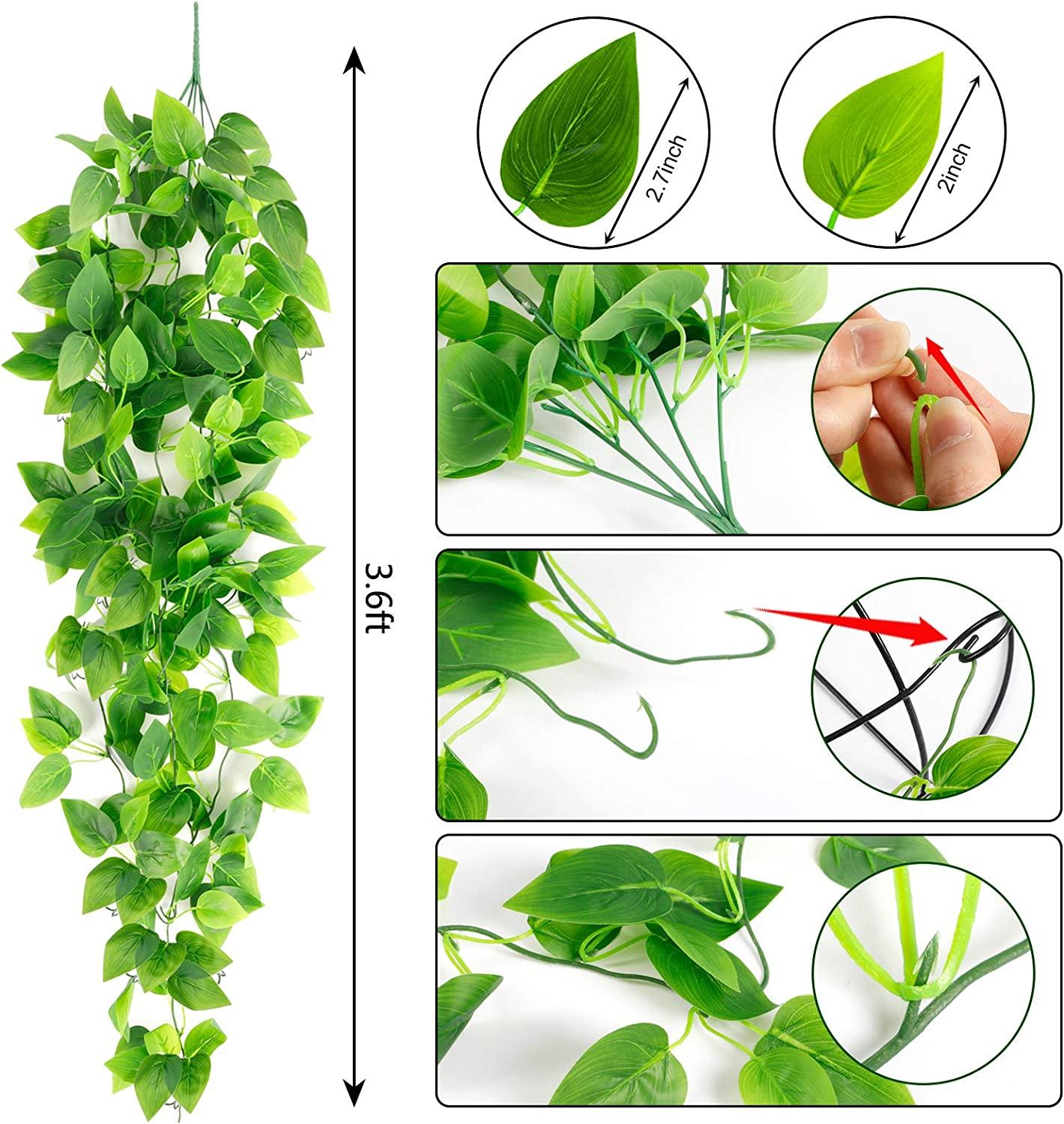 3pcs Artificial Hanging Plants, 3.6ft Fake Hanging Plant, Fake Ivy Vine for Wall - Lasercutwraps Shop