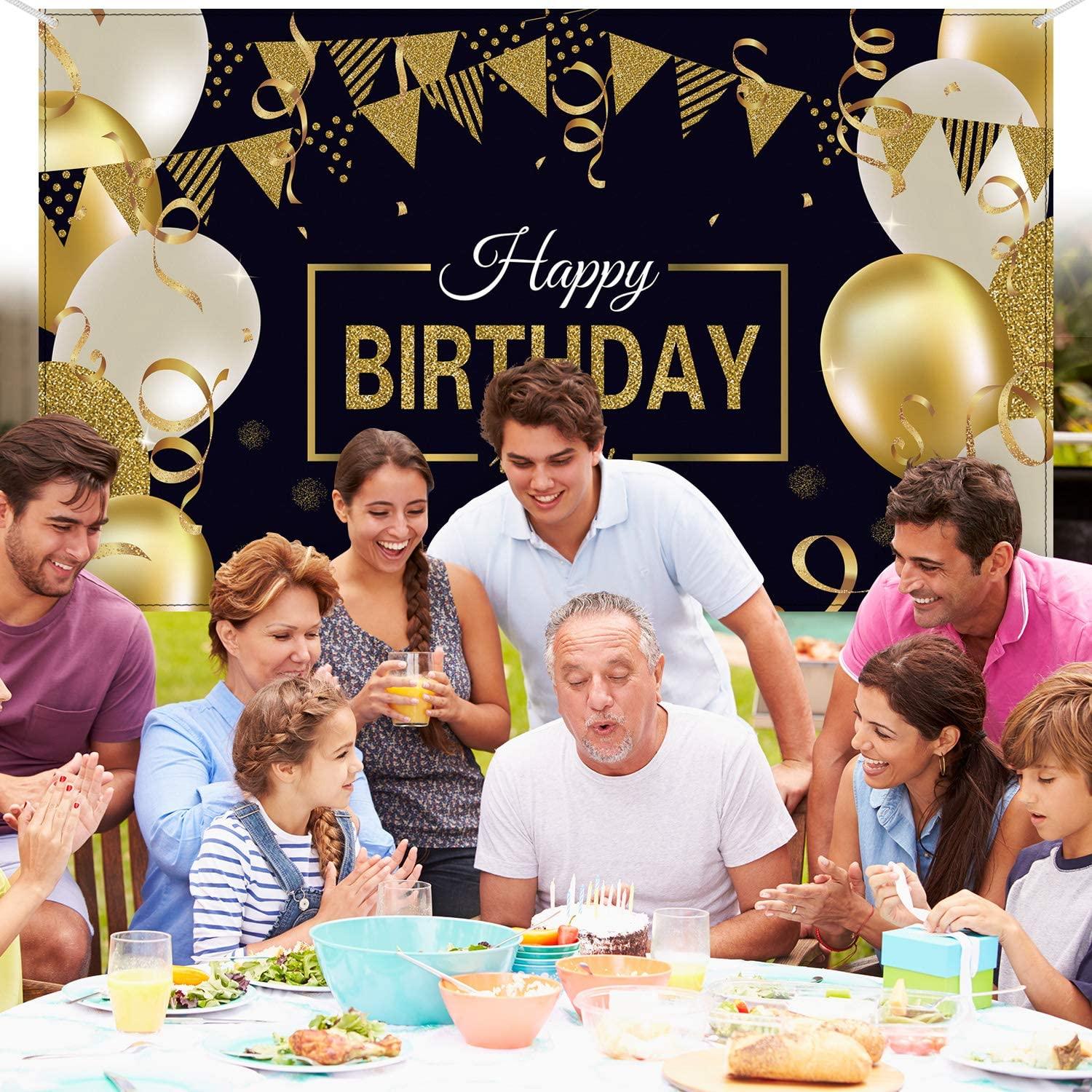 Happy Birthday Backdrop Banner Extra Large Black and Gold Sign Poster for Men Women Birthday Anniversary Party Photo Booth Backdrop - Lasercutwraps Shop