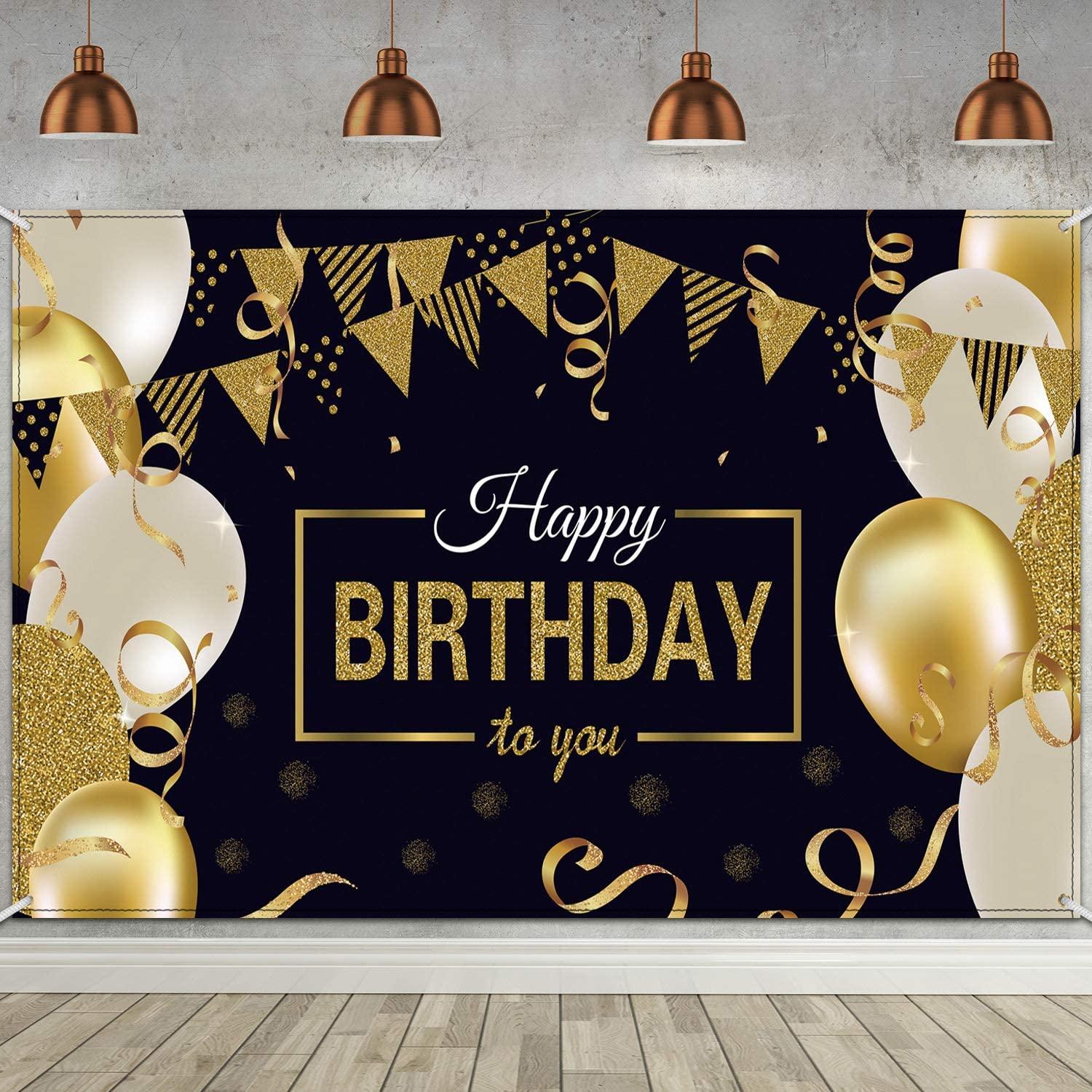 Happy 50th Birthday Party Decoration, Large Fabric Black Gold Sign Poster  for 50th Birthday Photo Booth Backdrop Background Banner, 50th Birthday