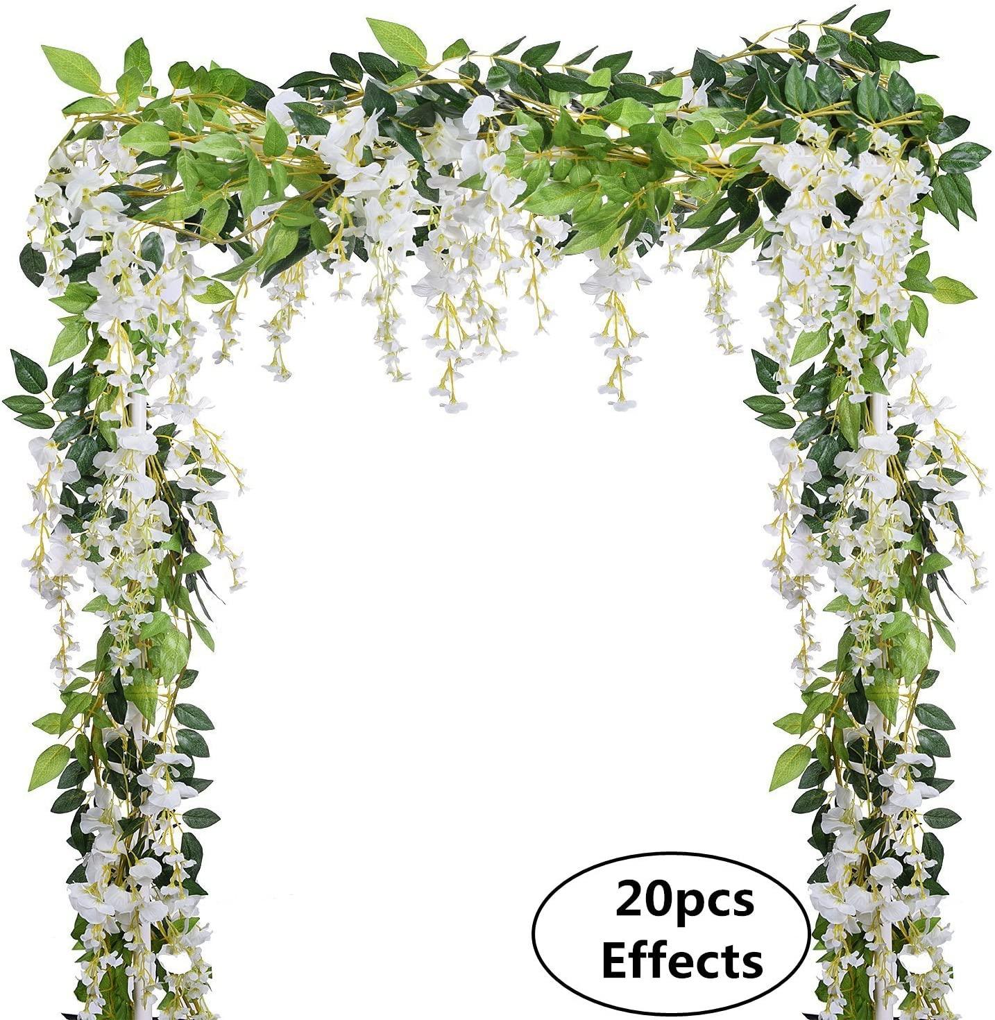 4Pcs 6.6Ft/Piece Artificial Flowers Silk Wisteria Garland Artificial Wisteria Vine Rattan Silk Hanging Flower for Ceremony Wedding Arch Decor - Lasercutwraps Shop