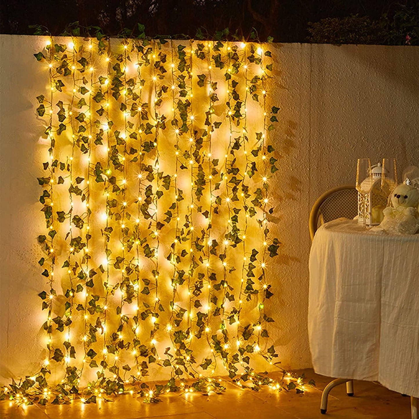 9.8ft x 9.8ft String Lights with 12pcs Artificial Ivy Vines Battery Operated Curtain Lights for Wedding - Lasercutwraps Shop
