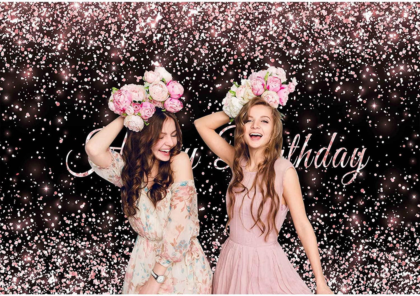 Birthday Backdrop Pink and Black Shiny Gold dot Glamour Sparkle Sweet Photography Background - Lasercutwraps Shop