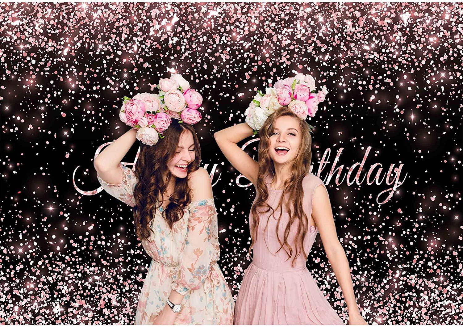 Birthday Backdrop Pink and Black Shiny Gold dot Glamour Sparkle Sweet Photography Background - Lasercutwraps Shop