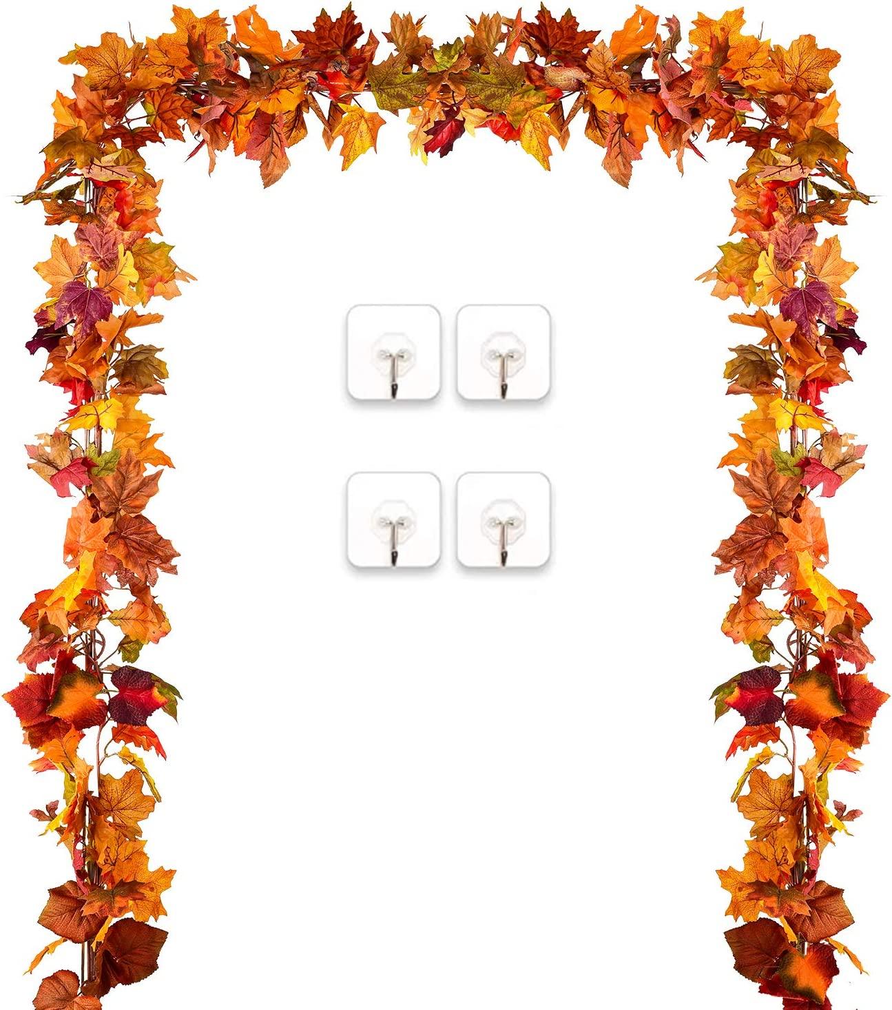 2 Pack Fall Garland Maple Leaf, 5.9Ft/Piece Hanging Vine Garland, Artificial Autumn Garland Thanksgiving Decoration for Home Wedding - Lasercutwraps Shop