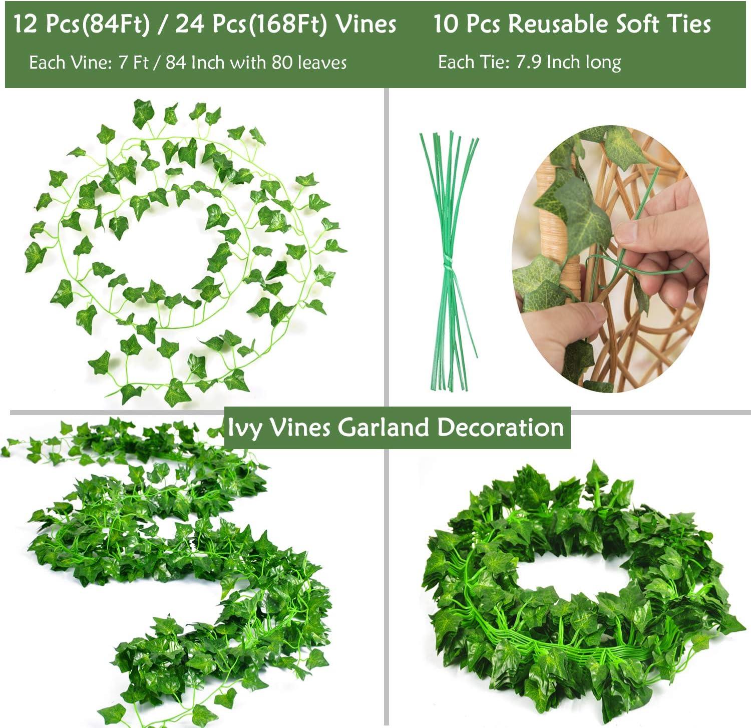 84 Ft 12 Strands Fake Ivy Leaves Artificial Ivy Garland Greenery Decor Faux Green Hanging Plant Vine for Wall Party Wedding Decoration - Lasercutwraps Shop