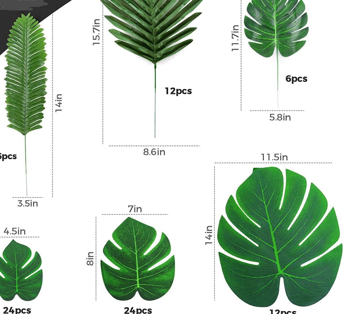 Palm Leaves Artificial Tropical Monstera-84Pcs 6 Kinds Large Small Green Fake Palm Leaf with Stems for Safari Jungle Hawaiian Luau Party Table Decor - Lasercutwraps Shop