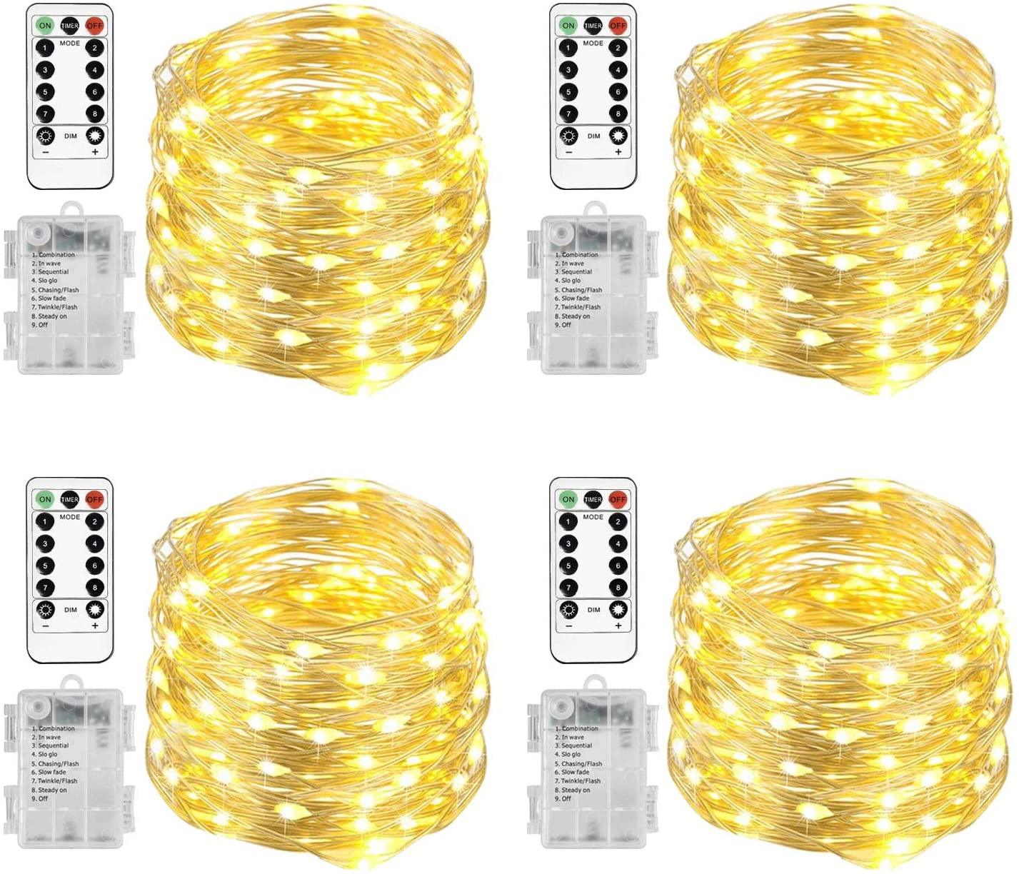 4 Pack 20 Ft 60 LED Fairy Lights Battery Operated Christmas Lights with Remote Waterproof 8 Modes Firefly Twinkle String Lights - Lasercutwraps Shop