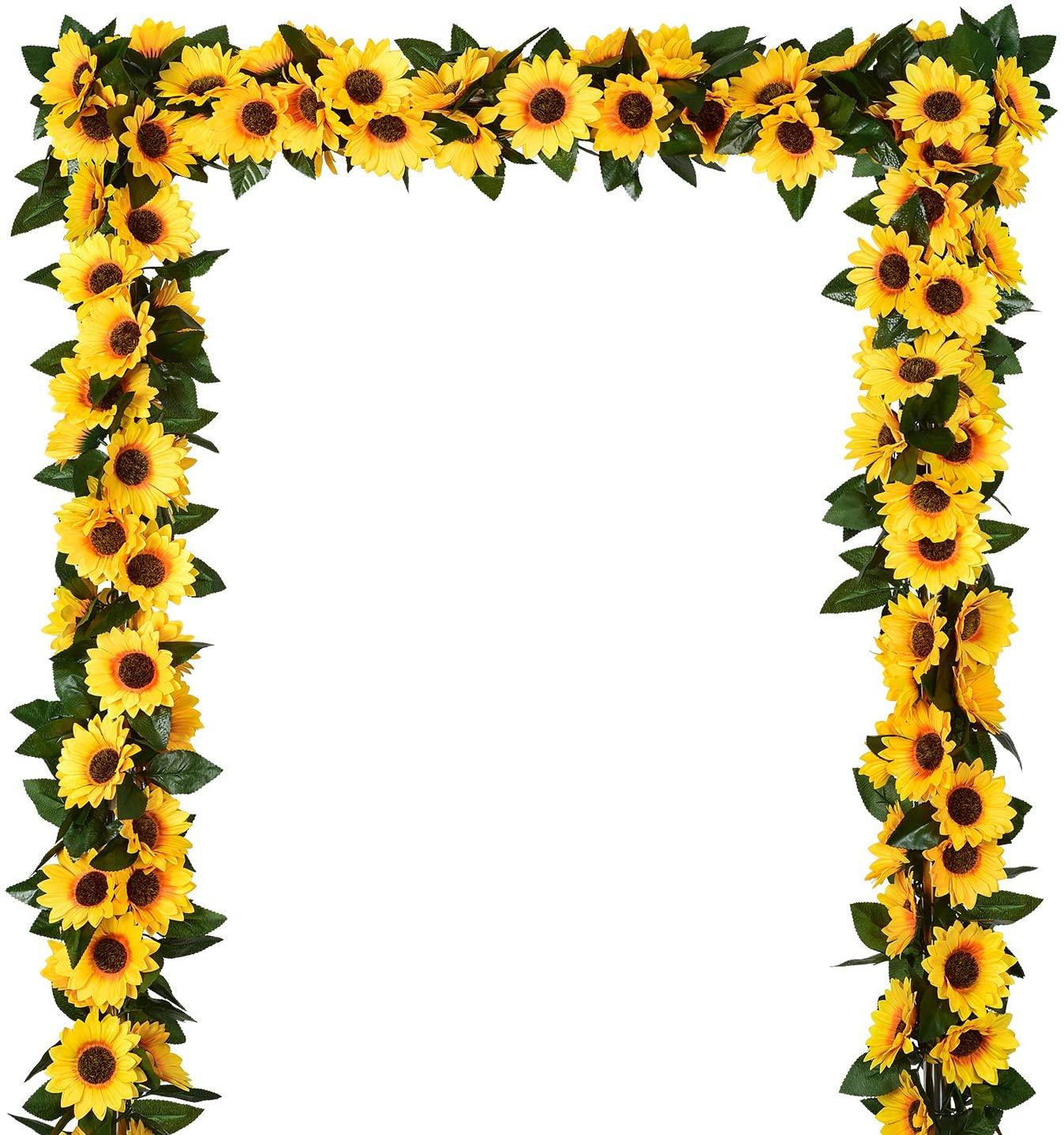 3 Pcs Artificial Sunflower Garland Silk Sunflower Vine Artificial Flowers with Green Leaves for Wedding Table Home Decor - Lasercutwraps Shop