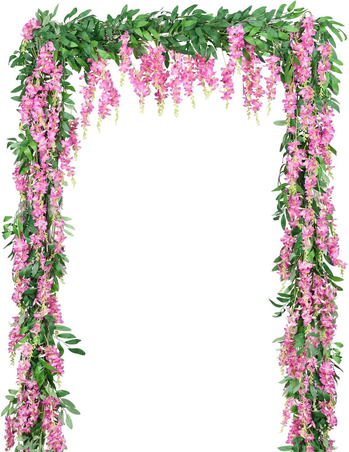 2Pcs 6Ft/Piece Artificial Flowers Wisteria Garland Artificial Wisteria Vine Hanging Flower Greenery Garland for Home Garden Outdoor Wedding - Lasercutwraps Shop