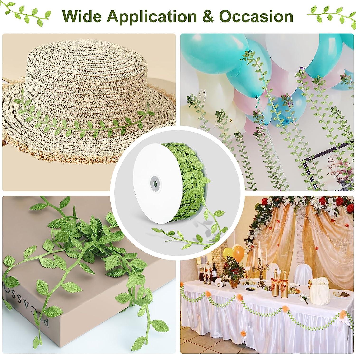 Leaf Ribbon, 60 Yards Artificial Green Ribbons for Crafts, Grass Olive Green Leaf Trim Rope for Wedding Party Wrapping Home Decor Wreath Garland - Lasercutwraps Shop