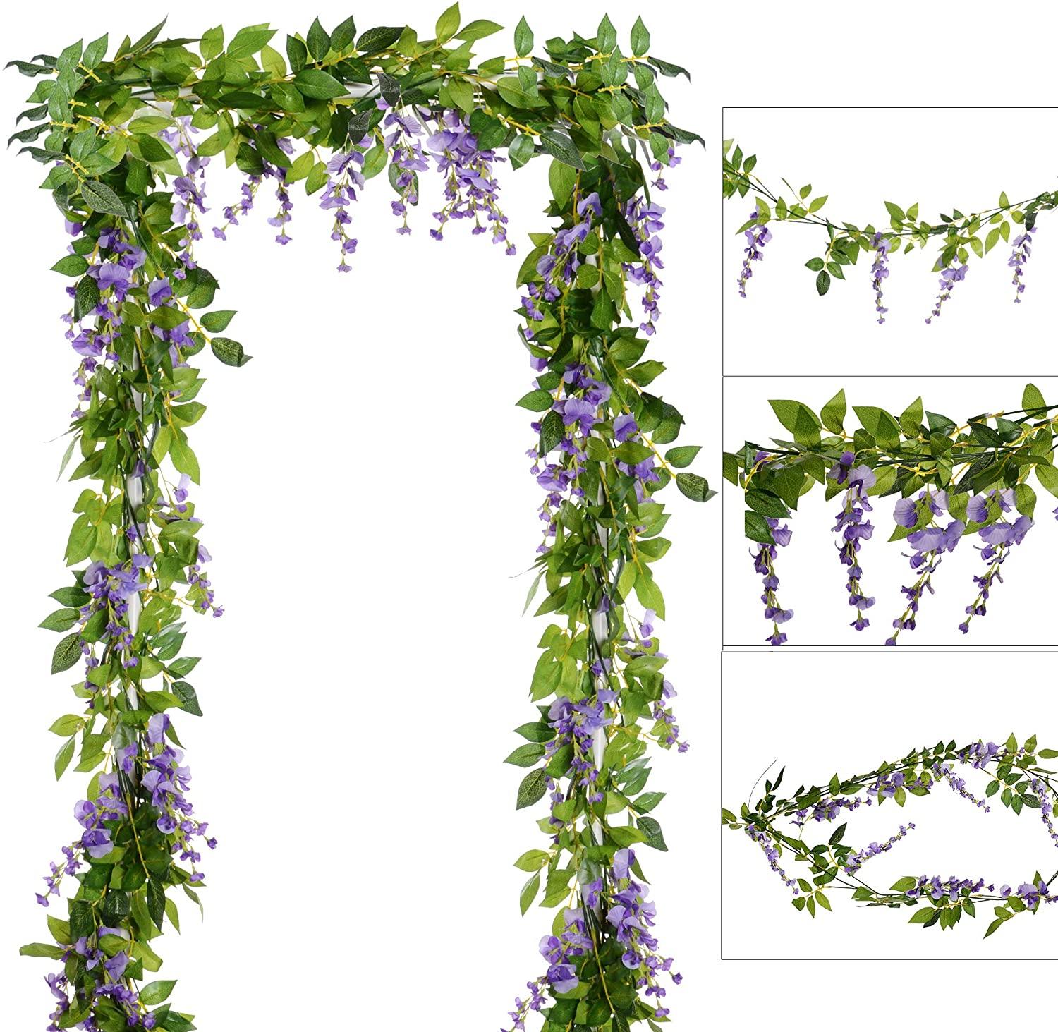 4Pcs 6.6Ft/Piece Artificial Flowers Silk Wisteria Garland Artificial Wisteria Vine Rattan Silk Hanging Flower for Ceremony Wedding Arch Decor - Lasercutwraps Shop