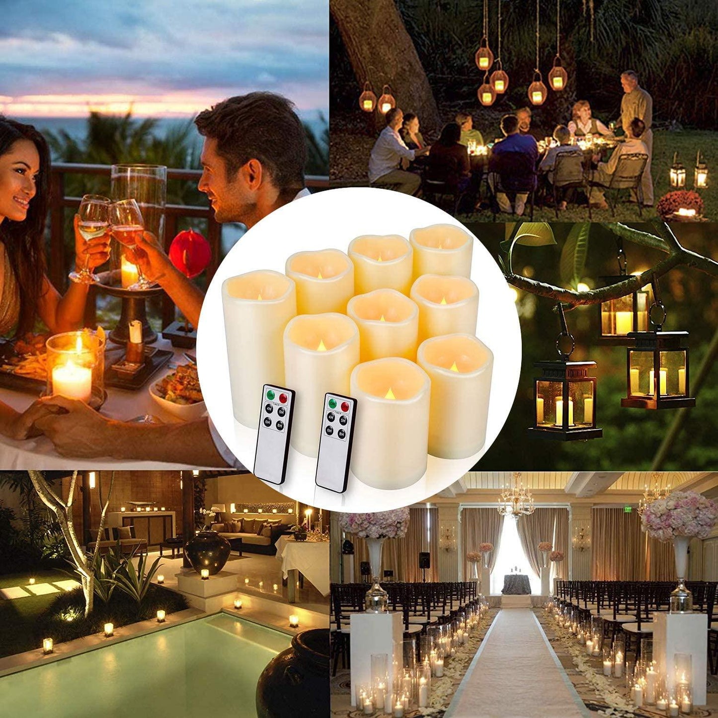 Flameless Candles, LED Candles Outdoor Candles Waterproof Candles(D: 3" x H: 4"5"6") Battery Operated Candles Plastic Pack of 9 Flameless Candles - Lasercutwraps Shop