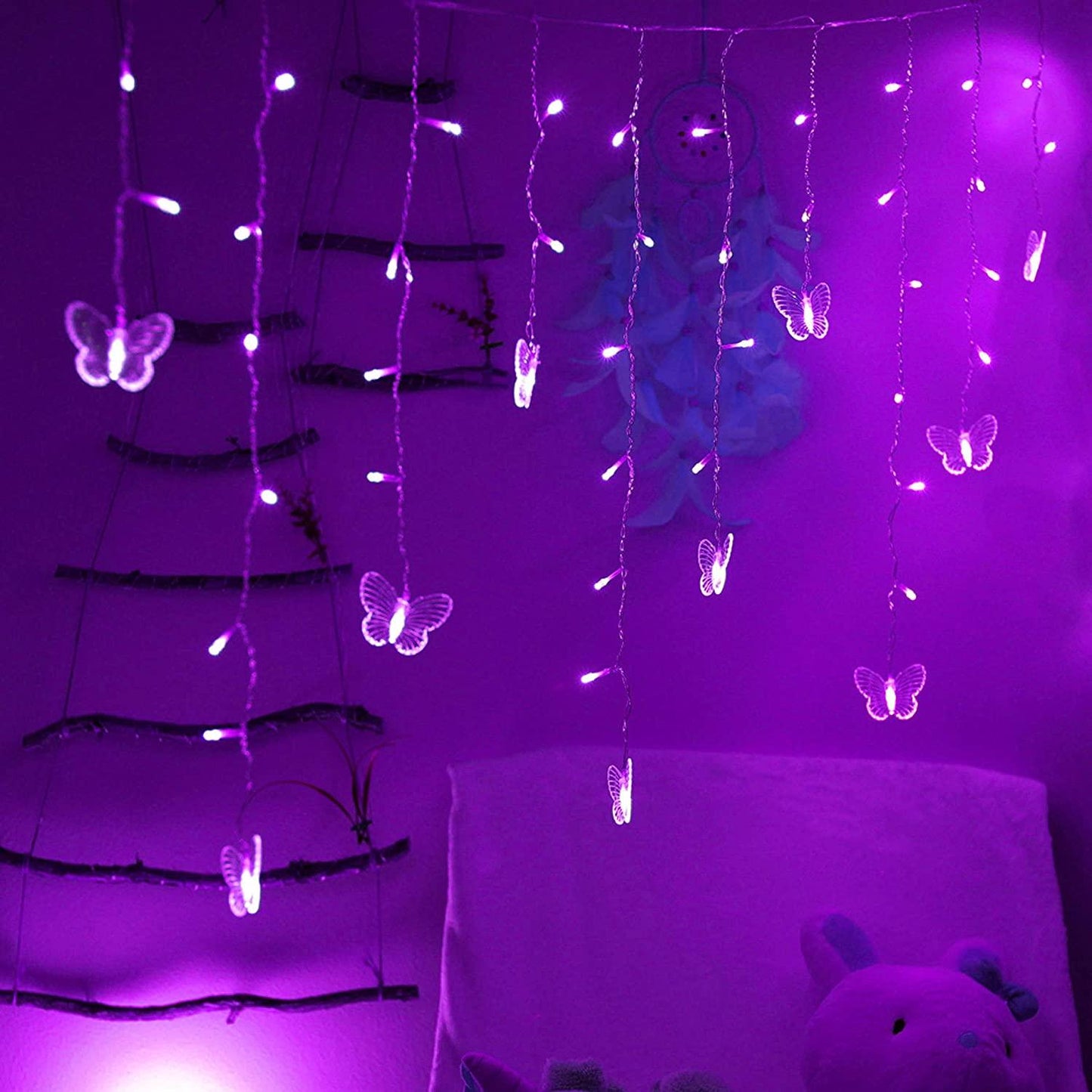 Curtain Lights 48 LED USB Powered 8 Modes Waterproof Window Curtain String Lights with 10 Butterflies Lights for Christmas Holiday Party Decoration - Lasercutwraps Shop