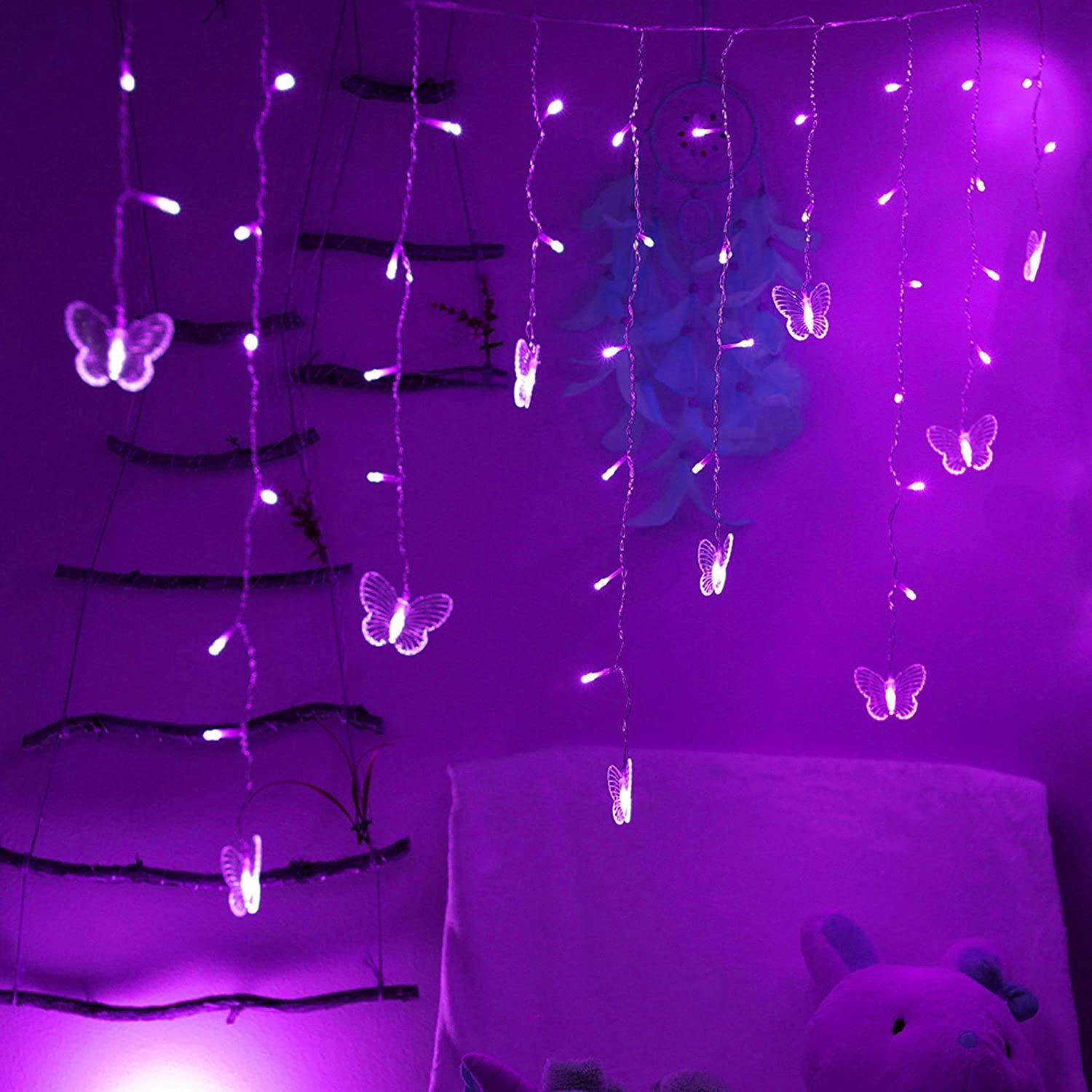 Curtain Lights 48 LED USB Powered 8 Modes Waterproof Window Curtain String Lights with 10 Butterflies Lights for Christmas Holiday Party Decoration - Lasercutwraps Shop