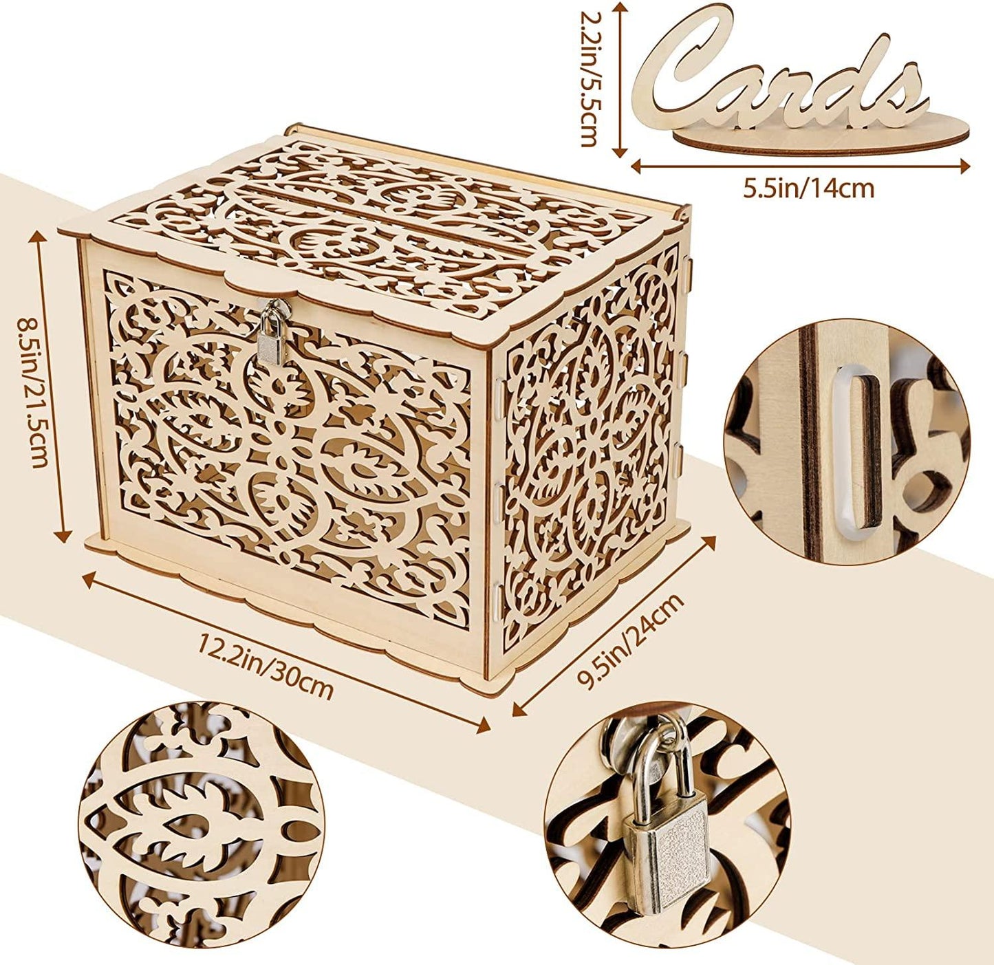 DIY Rustic Wedding Card Box with Lock and Card Sign Wooden Gift Card Box Money Box for Wedding Reception - Lasercutwraps Shop