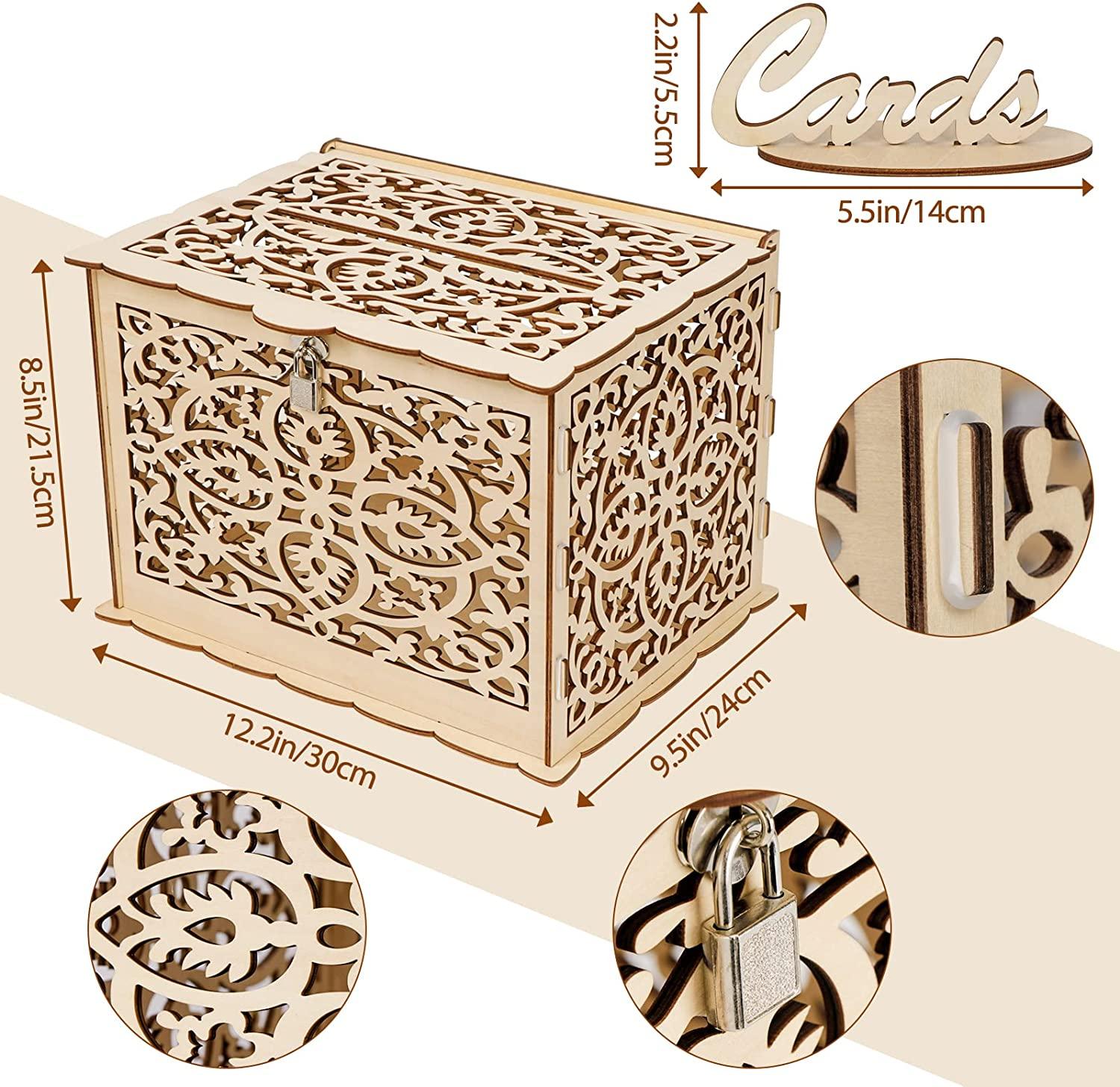 DIY Rustic Wedding Card Box with Lock and Card Sign Wooden Gift Card Box Money Box for Wedding Reception - Lasercutwraps Shop