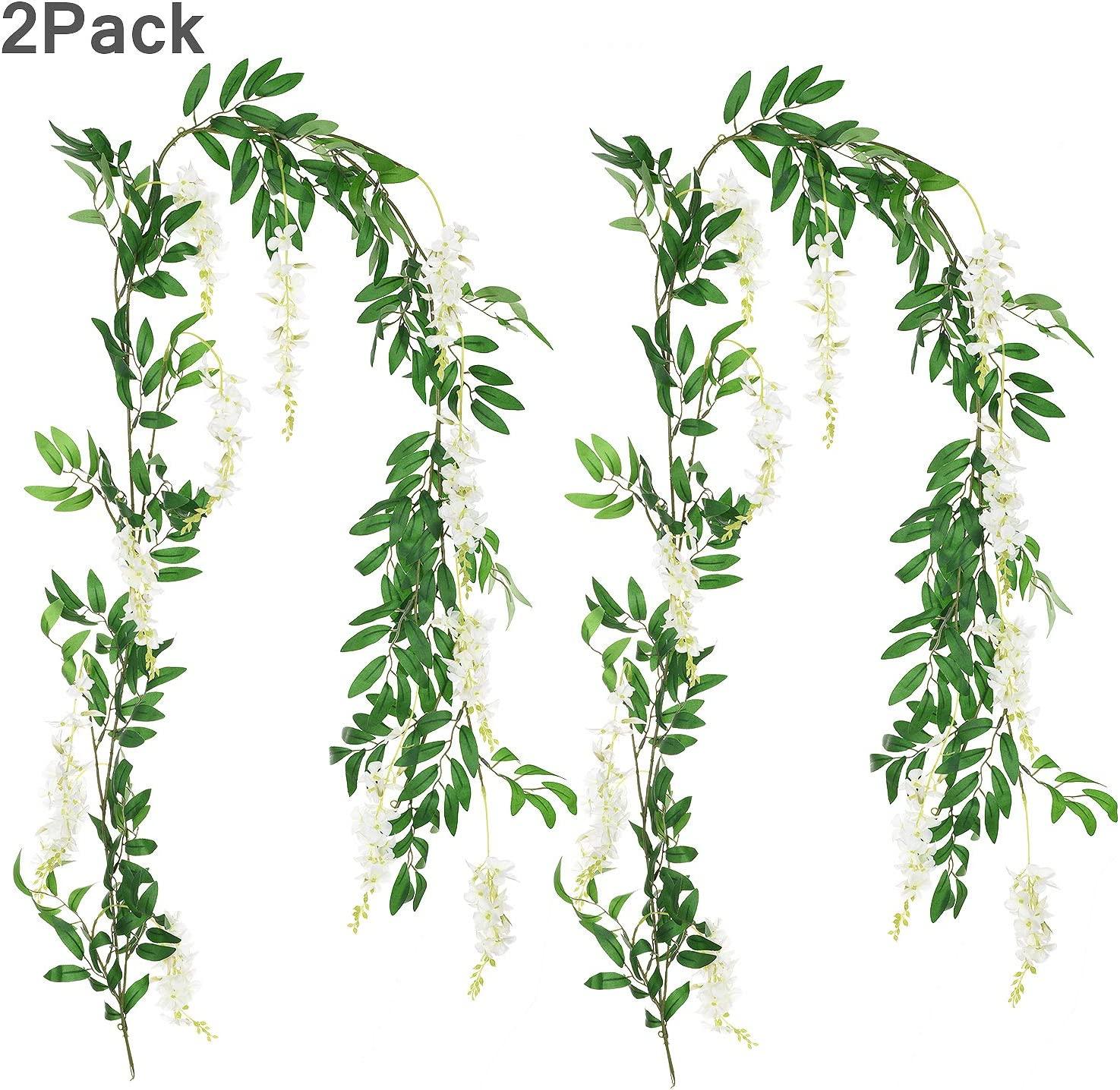 2Pcs 6Ft/Piece Artificial Flowers Wisteria Garland Artificial Wisteria Vine Hanging Flower Greenery Garland for Home Garden Outdoor Wedding - Lasercutwraps Shop