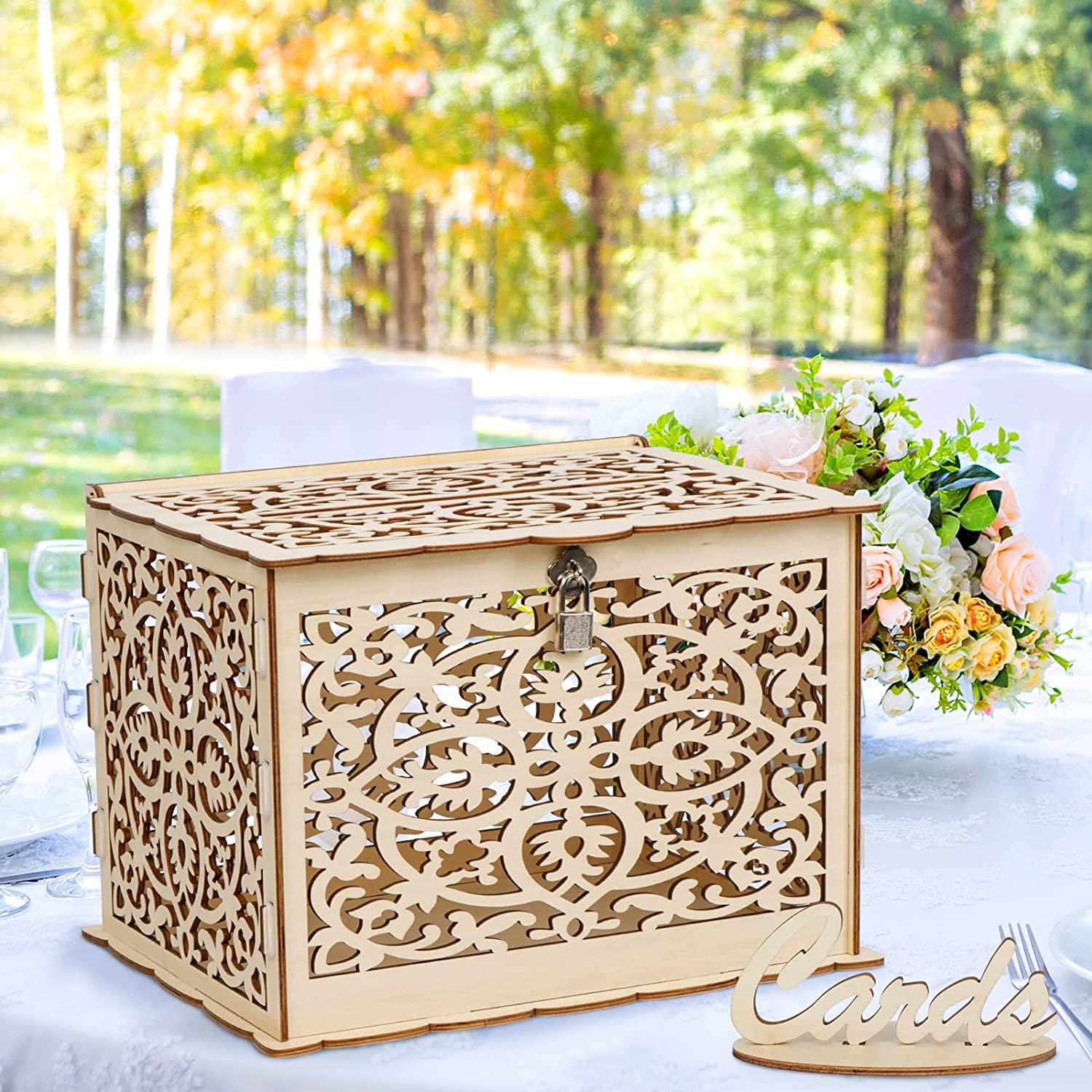DIY Rustic Wedding Card Box with Lock and Card Sign Wooden Gift Card B –  Lasercutwraps Shop
