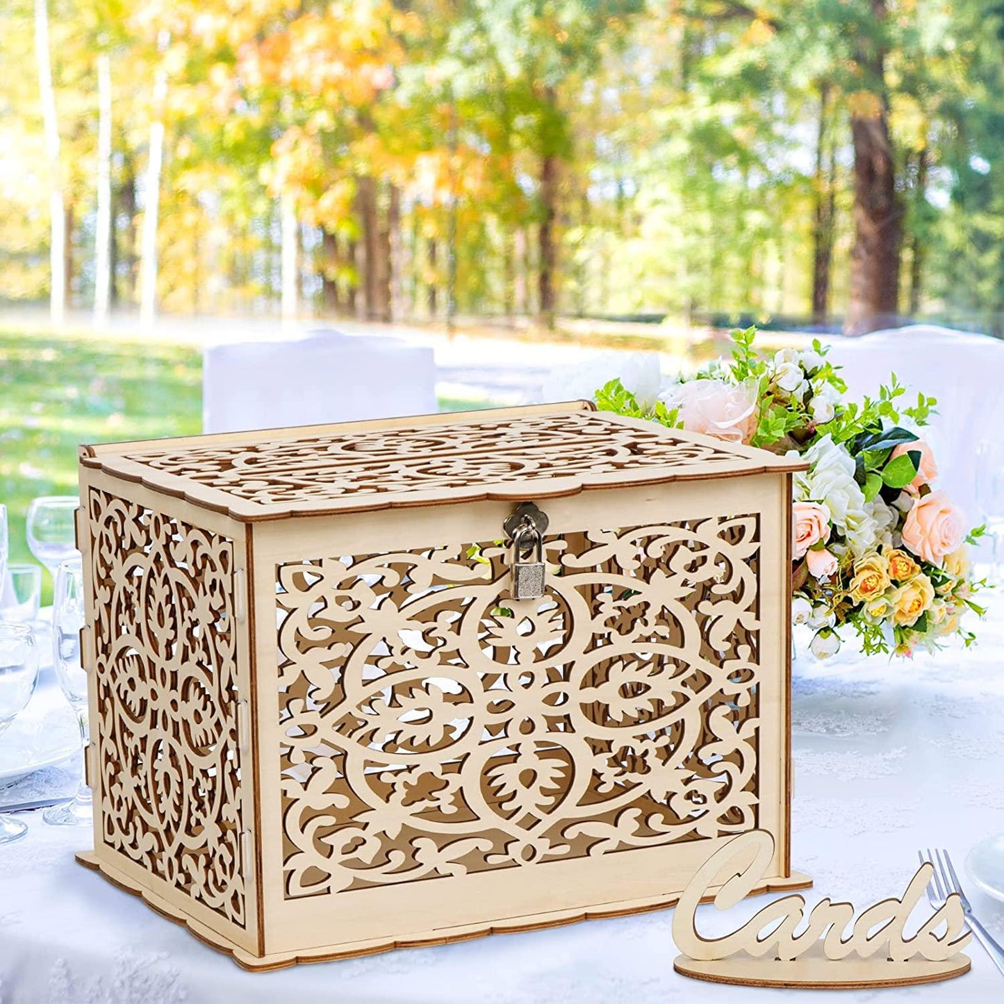 DIY Rustic Wedding Card Box with Lock and Card Sign Wooden Gift Card Box Money Box for Wedding Reception - Lasercutwraps Shop