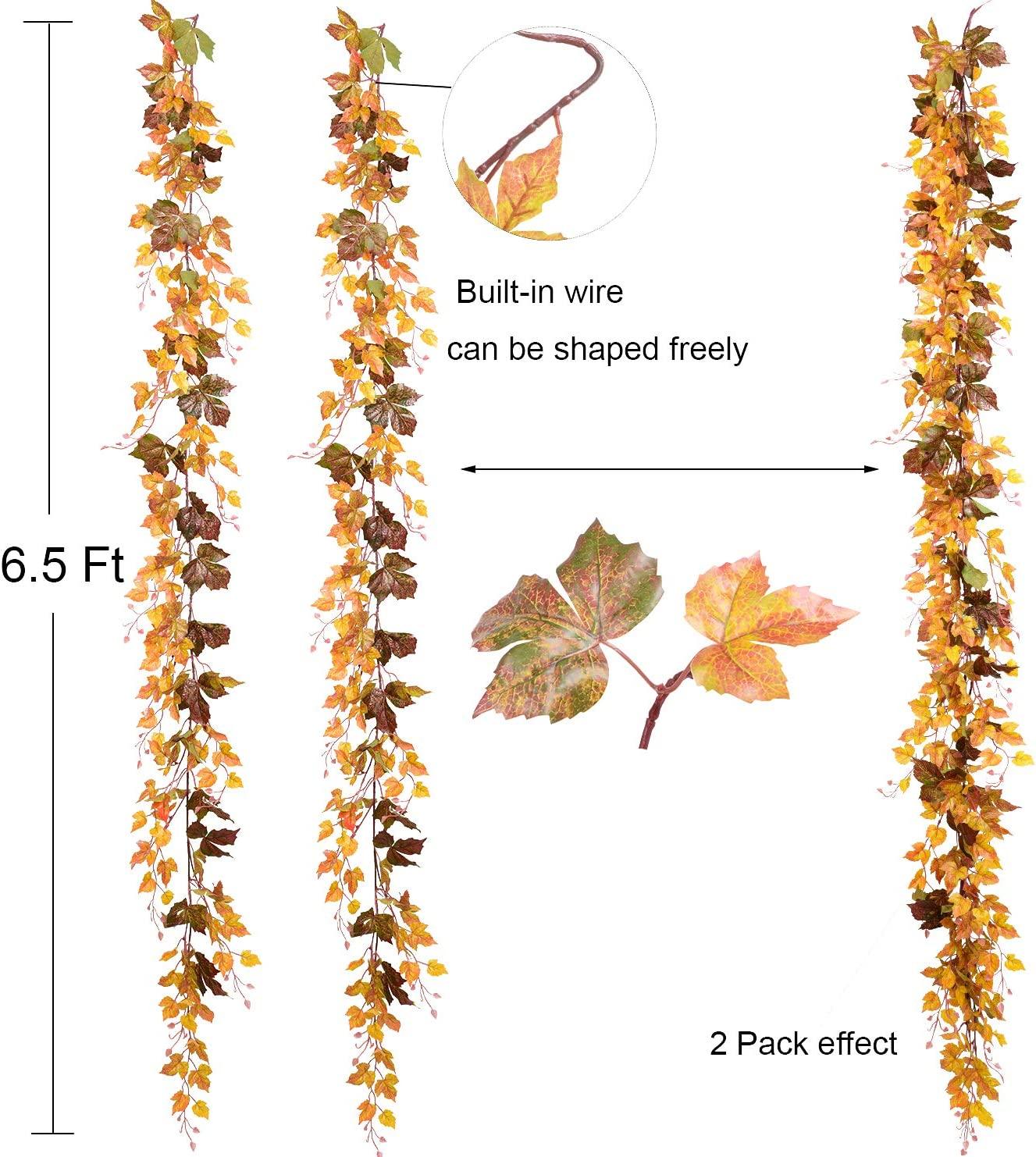 2 Pcs Fall Garland Maple Leaf, 6.5 Ft/Piece Hanging Vine Garland Artificial Autumn Foliage Garland Thanksgiving Decor - Lasercutwraps Shop