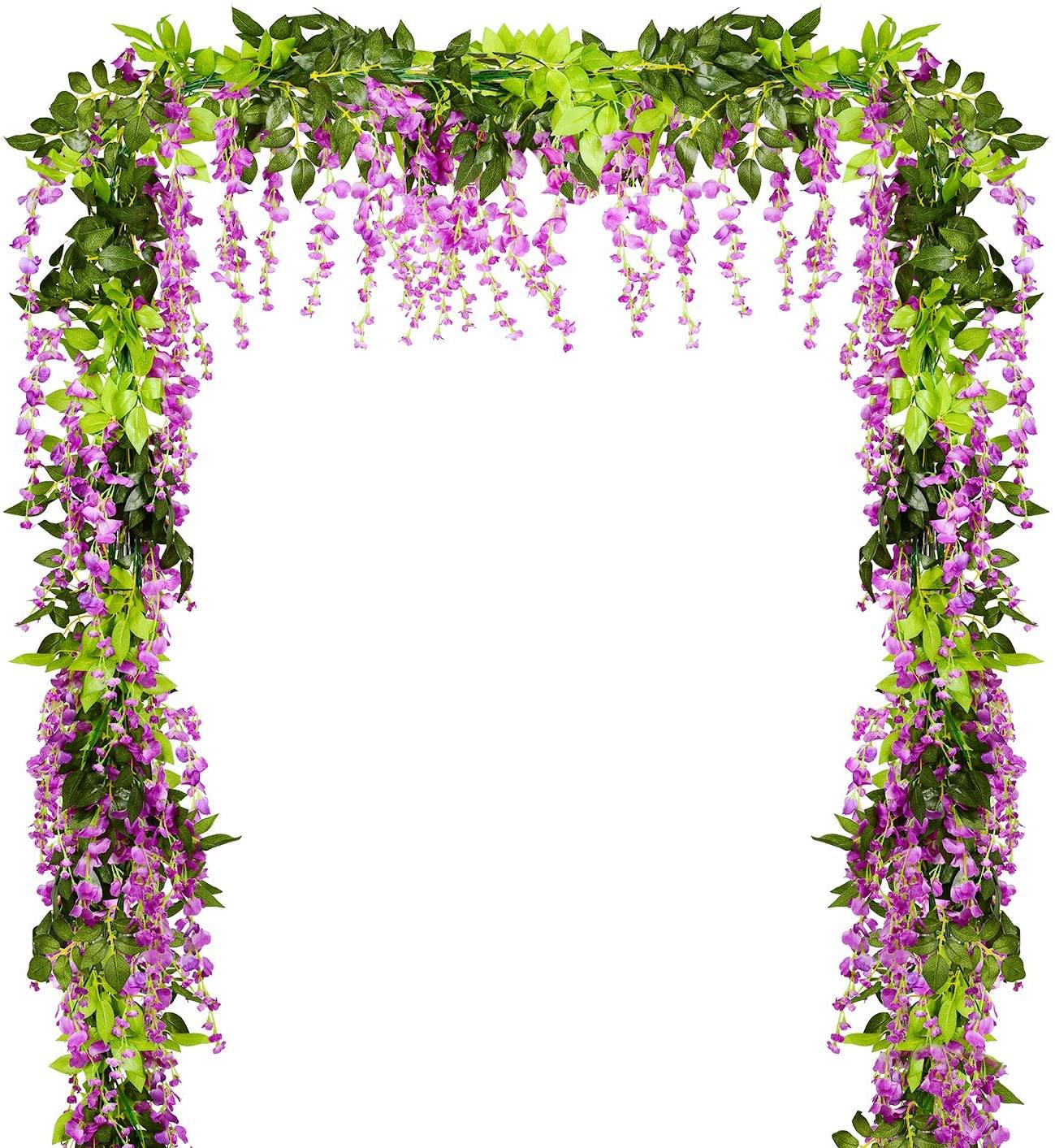 4Pcs 6.6Ft/Piece Artificial Flowers Silk Wisteria Garland Artificial Wisteria Vine Rattan Silk Hanging Flower for Ceremony Wedding Arch Decor - Lasercutwraps Shop