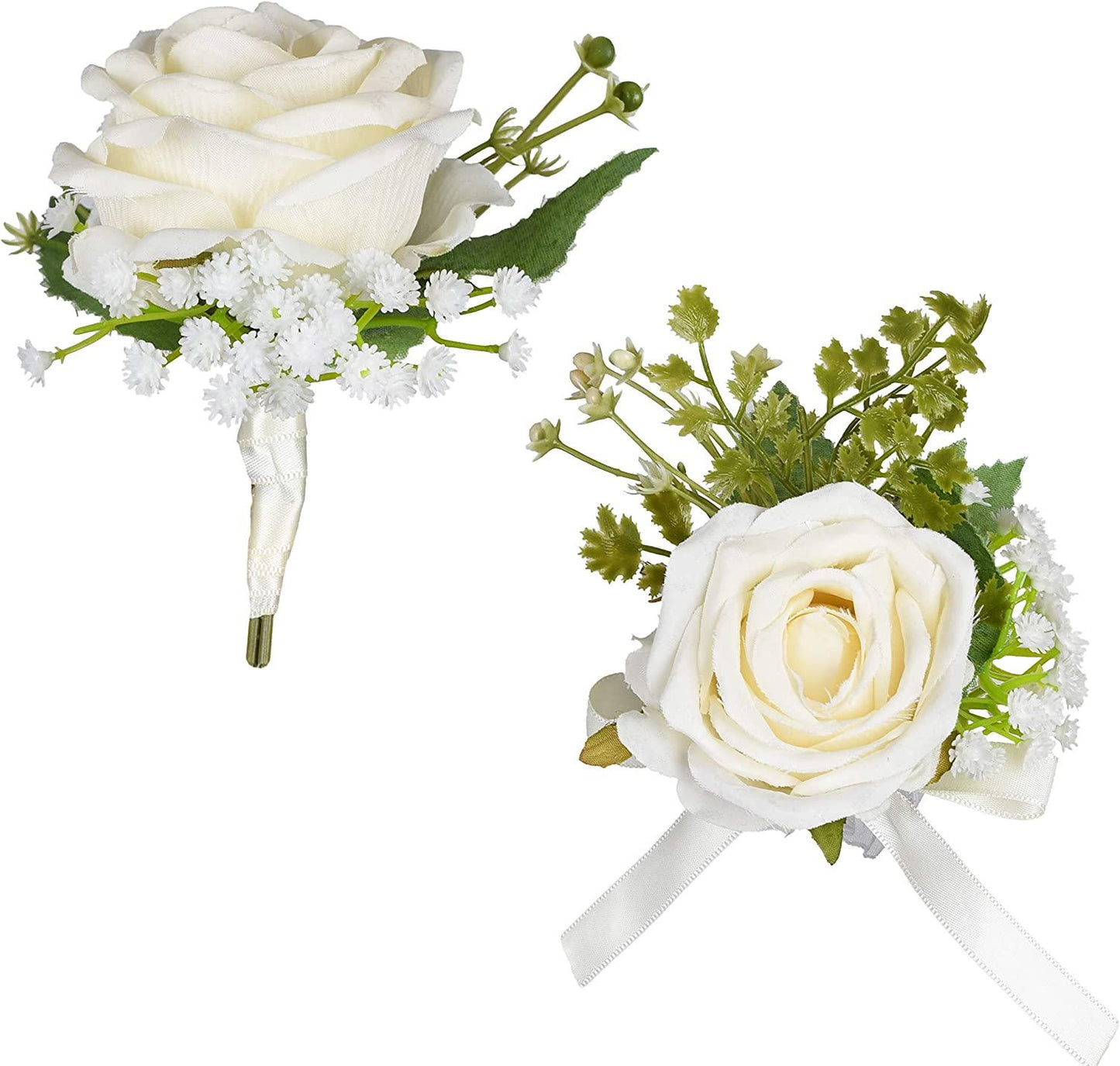 2Pcs Boutonniere Buttonholes and Wrist Corsage Wristband Roses Wrist Corsage, Groom Groomsman Best Man - Lasercutwraps Shop