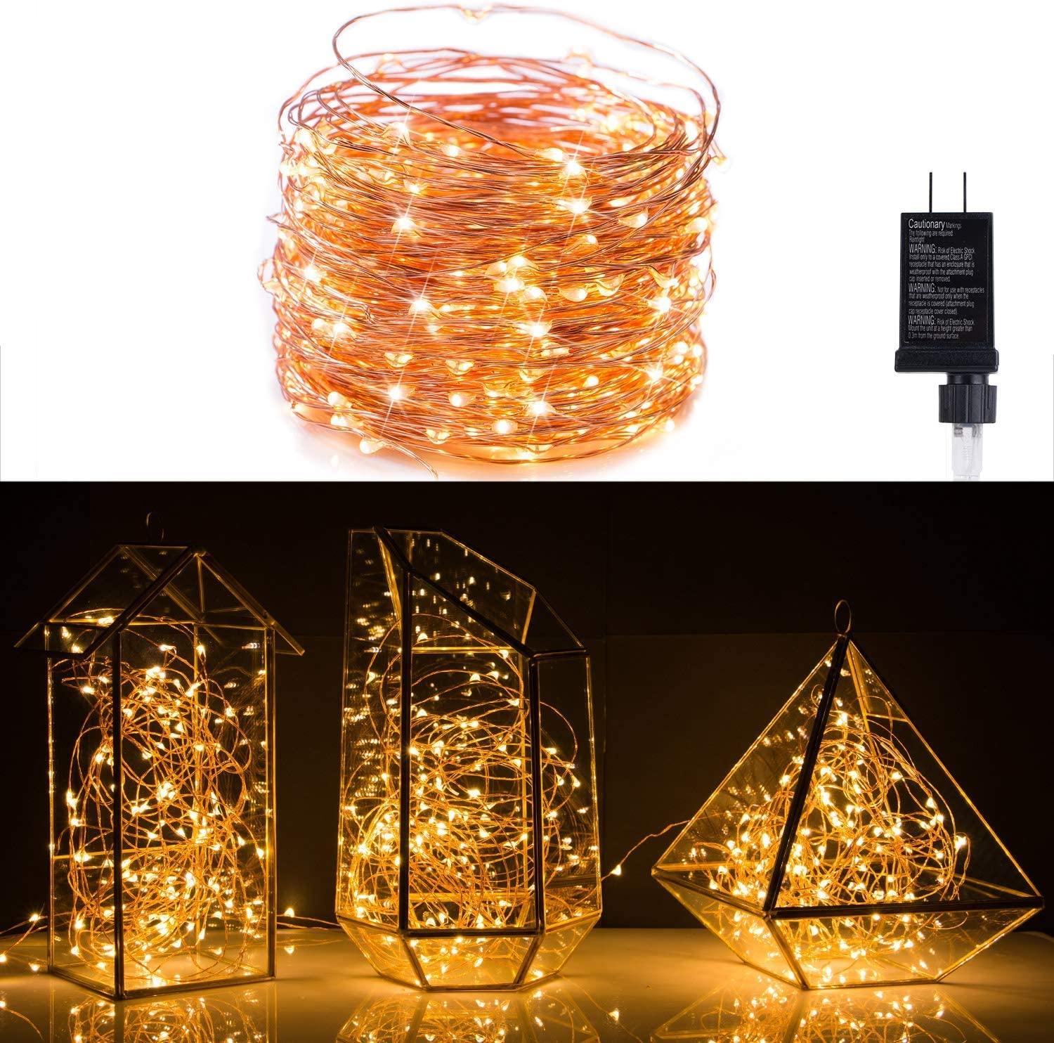 40Ft 120 LED Waterproof Copper Wire Firefly Lights,Starry String Lights for Wedding Indoor Outdoor Christmas Garden Decoration, Warm White(No Remote) - Lasercutwraps Shop
