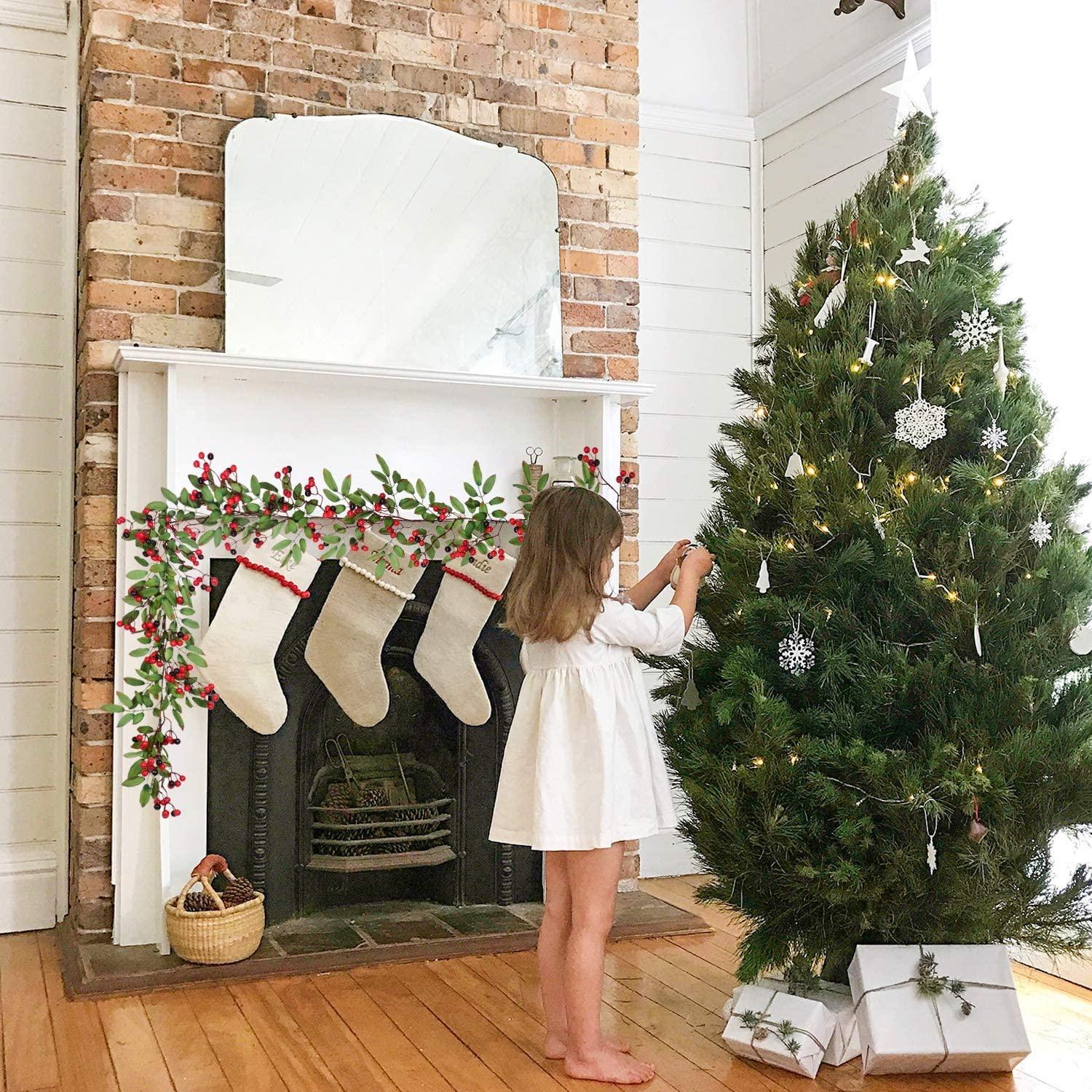 5.83 Ft Red Berry Christmas Garland, Artificial Berry Garland for Indoor Outdoor Hone Fireplace Decoration - Lasercutwraps Shop