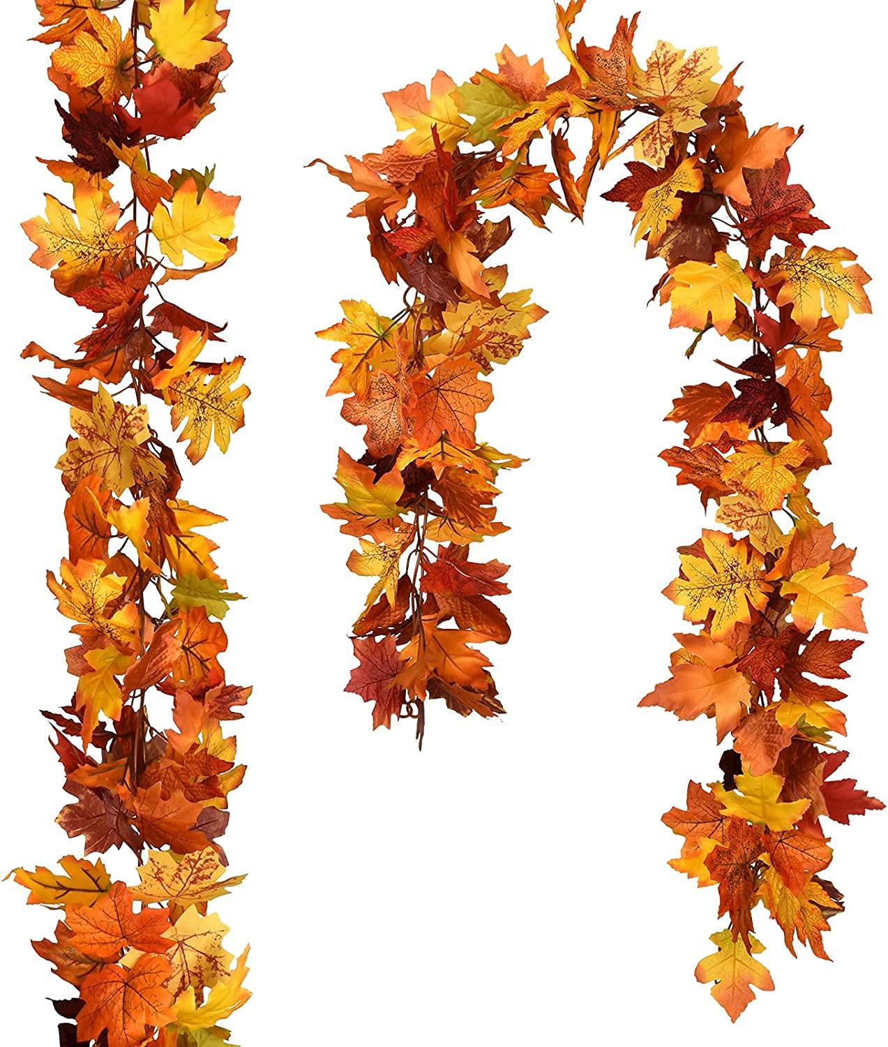 2 Pcs Fall Garland Maple Leaf, 5.9Ft/Piece 7 Colors Hanging Vine Garland Artificial Autumn Foliage Garland Thanksgiving Decor - Lasercutwraps Shop