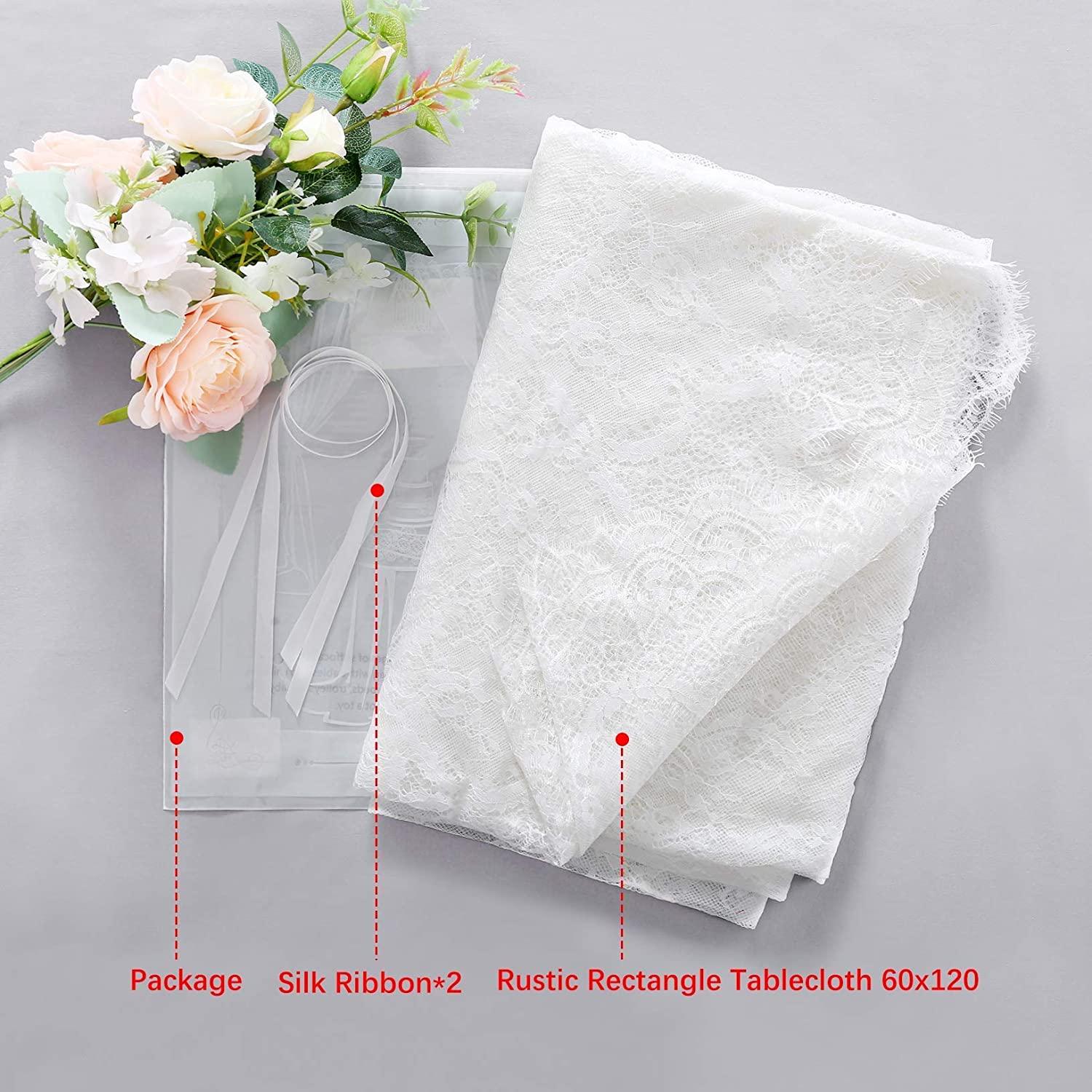 Lace Tablecloth White Wedding Tablecloths 60x120 Inch Vintage Rustic Farmhouse Table Fabric for Romantic Wedding Table Decorations - Lasercutwraps Shop