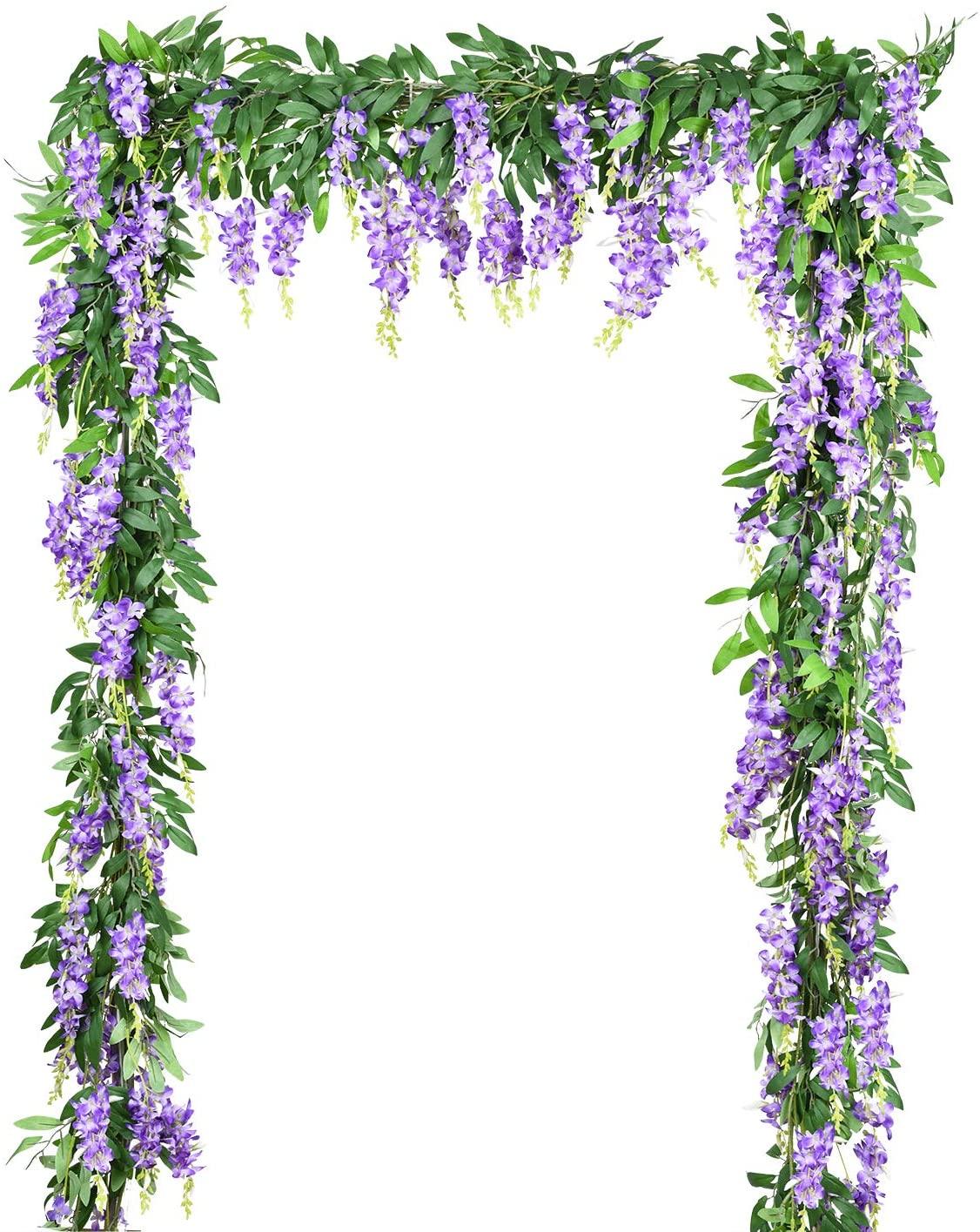 2Pcs 6Ft/Piece Artificial Flowers Wisteria Garland Artificial Wisteria Vine Hanging Flower Greenery Garland for Home Garden Outdoor Wedding - Lasercutwraps Shop